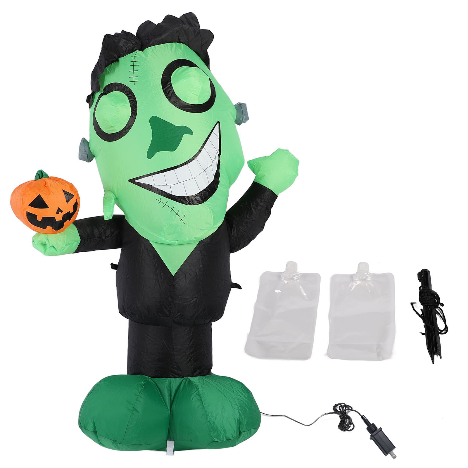 3.9ft Inflatable Green Monster With Pumpkin Big Eyes LED Lights Outdoor Yard Garden Lawn Holiday Party Decor IP44 Water Resistant US Plug 100‑120V