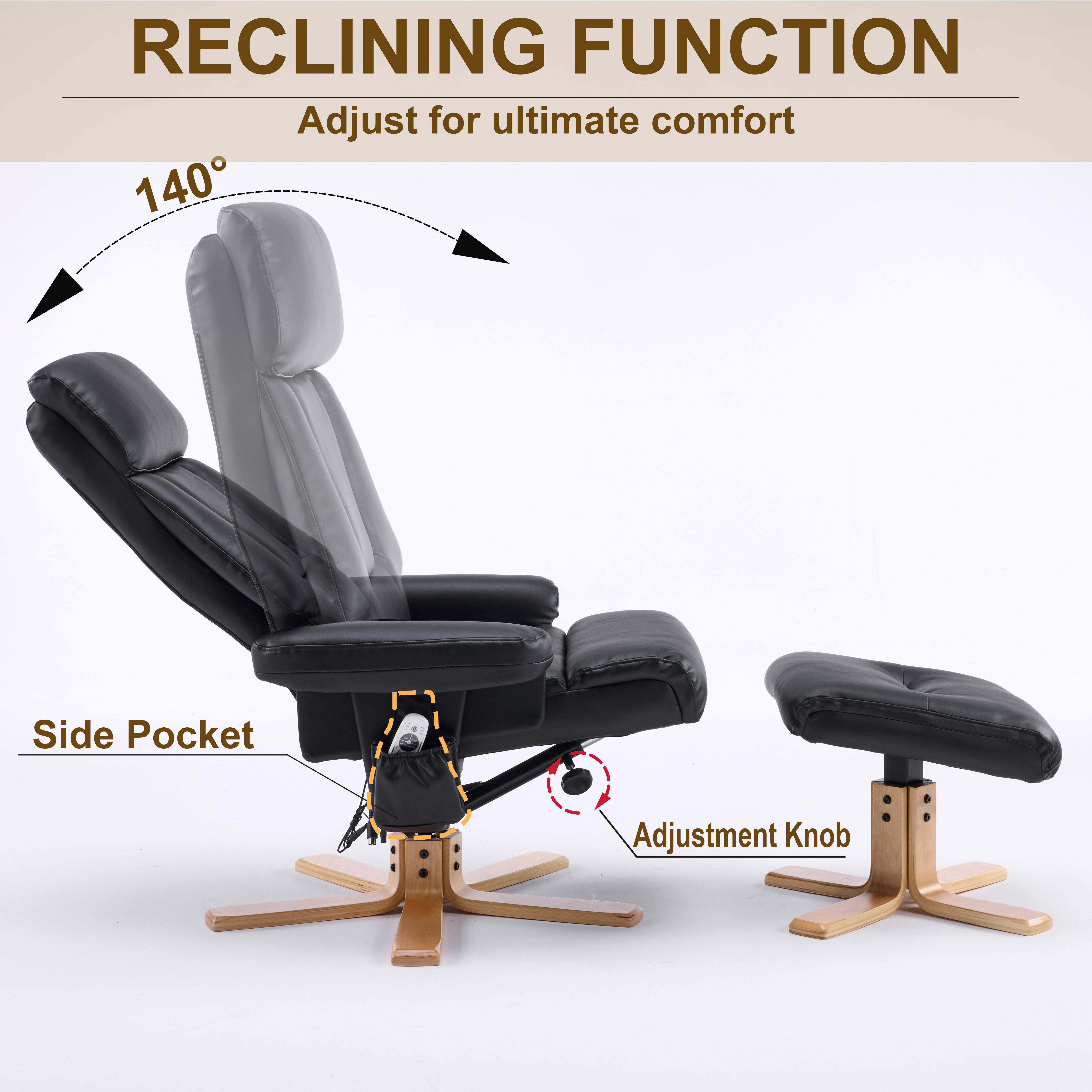 Black PU Leather Heated Massage 360 Swivel Accent Chair β photo 5