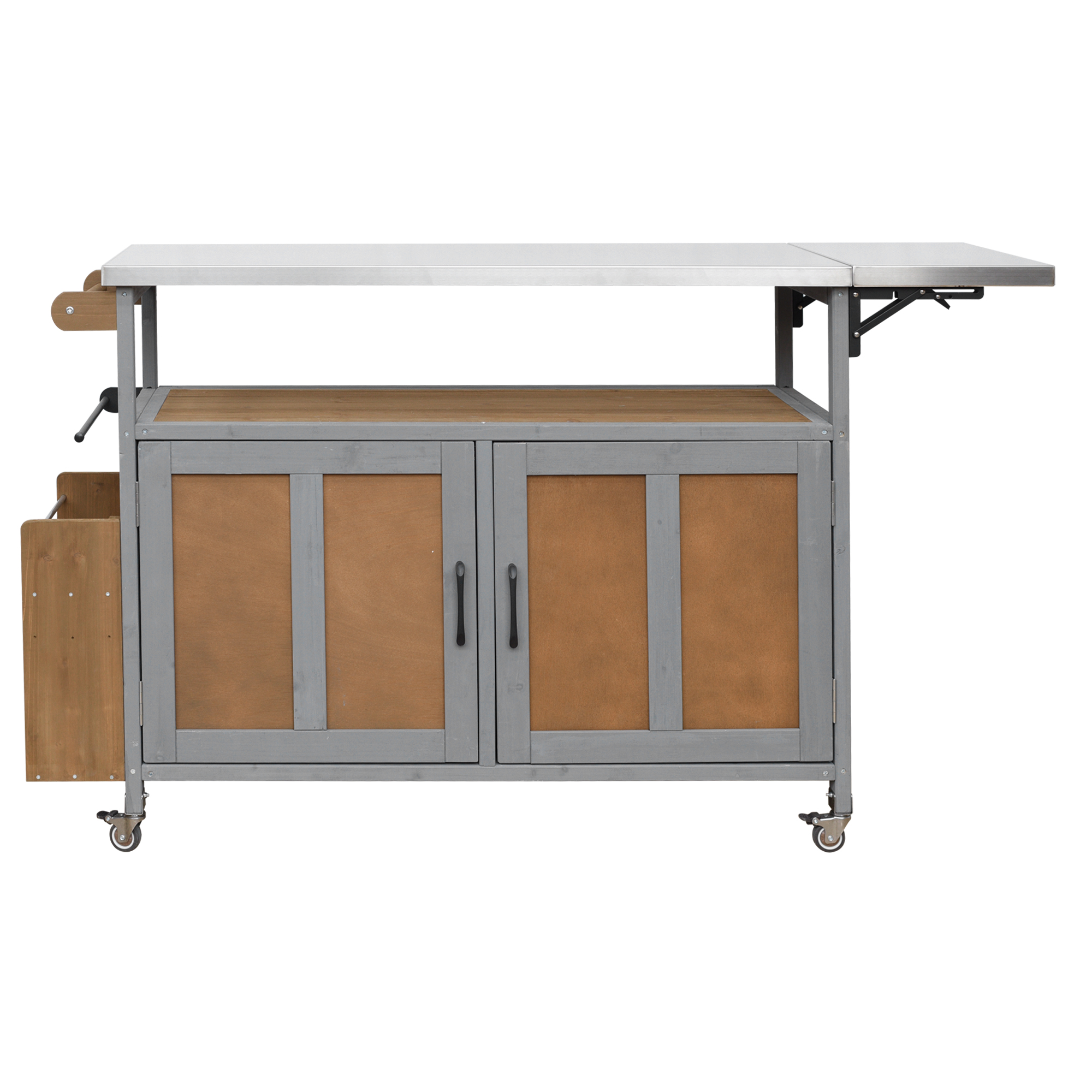 Foldable Outdoor Kitchen Island Patio Mobile Kitchen Cart Portable Outdoor Cooking Island With Lockable Wheels, Storage Cabinet And Towel Rack For Patio And Outdoor, Espresso Grey detail