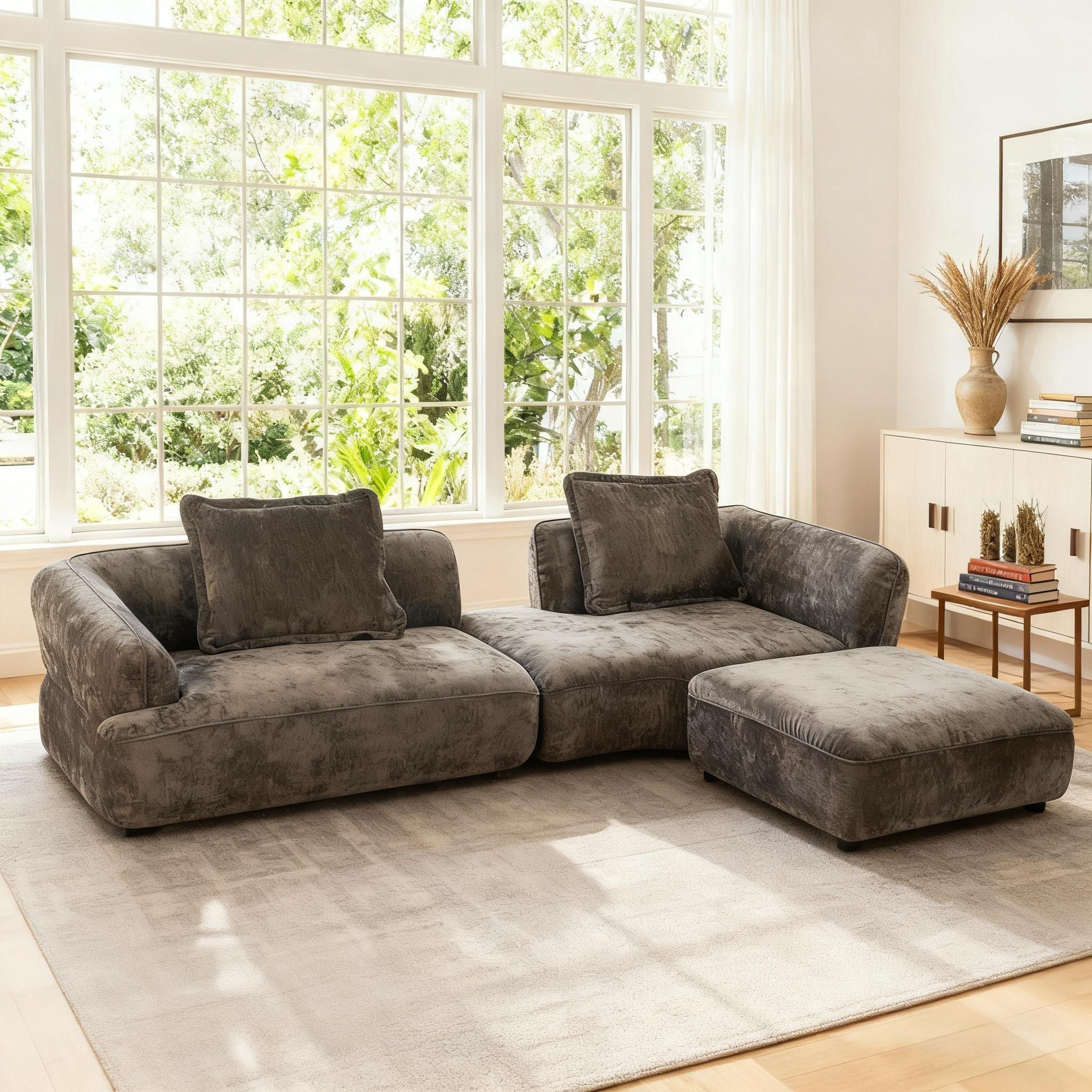 122  Modern L-Shaped Sectional Sofa With High-Density Fully Compressed Sponge And Chaise Lounge, 2-Piece Set, Fully Assembled Right Hand Facing, Deep Seating, Perfect For Living Room, Lounge