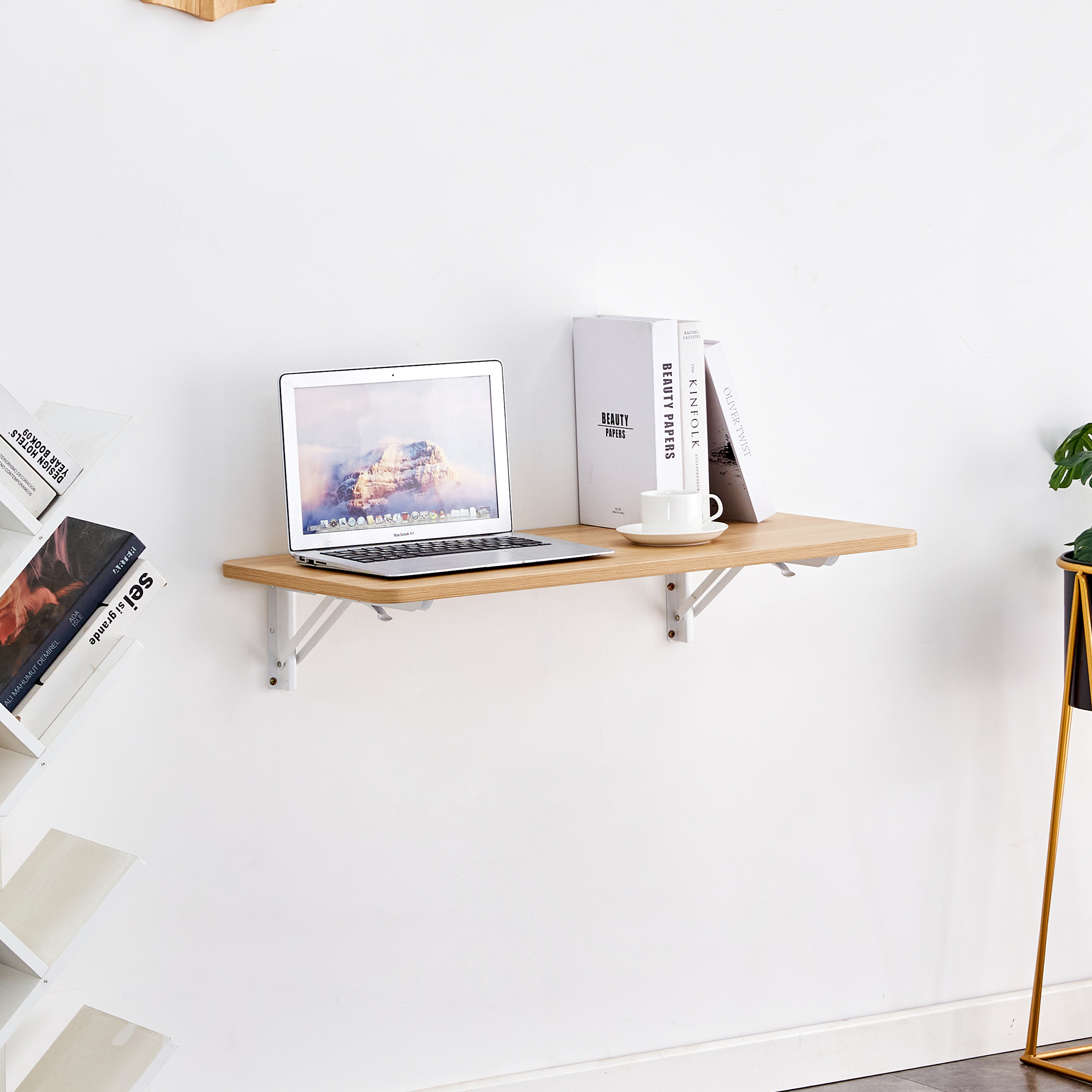 Wall Mounted Folding Table, Space Saving Drop Leaf Desk For Small Spaces, Multi-Purpose Floating Desk For Laundry Room, Kitchen, Home Office, Easy Install