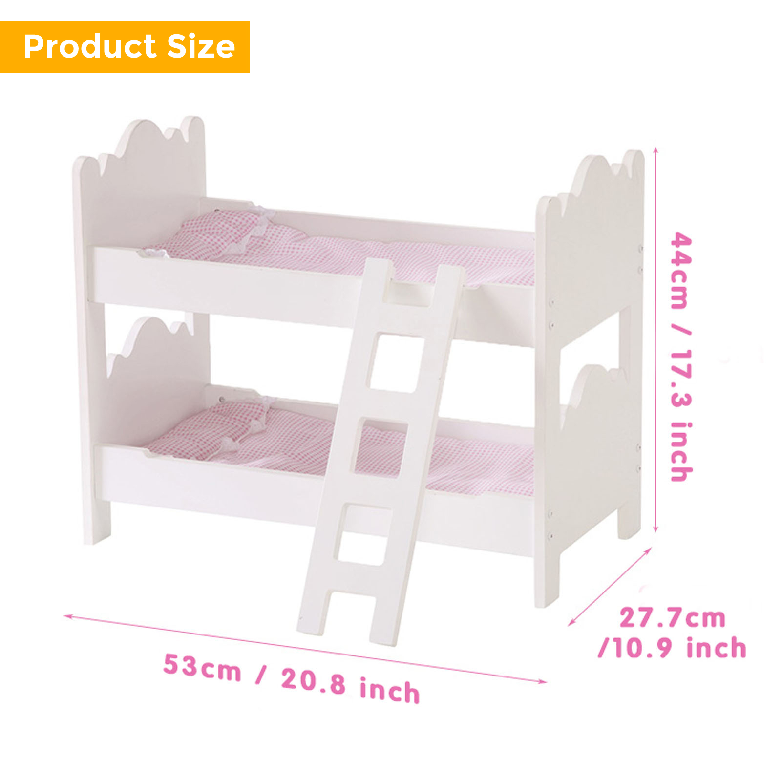 Baby Doll Bunk Bed Easy Assembly Wooden Play Bunk Bed With Ladder Pink Bedding For 18 Inch Dolls