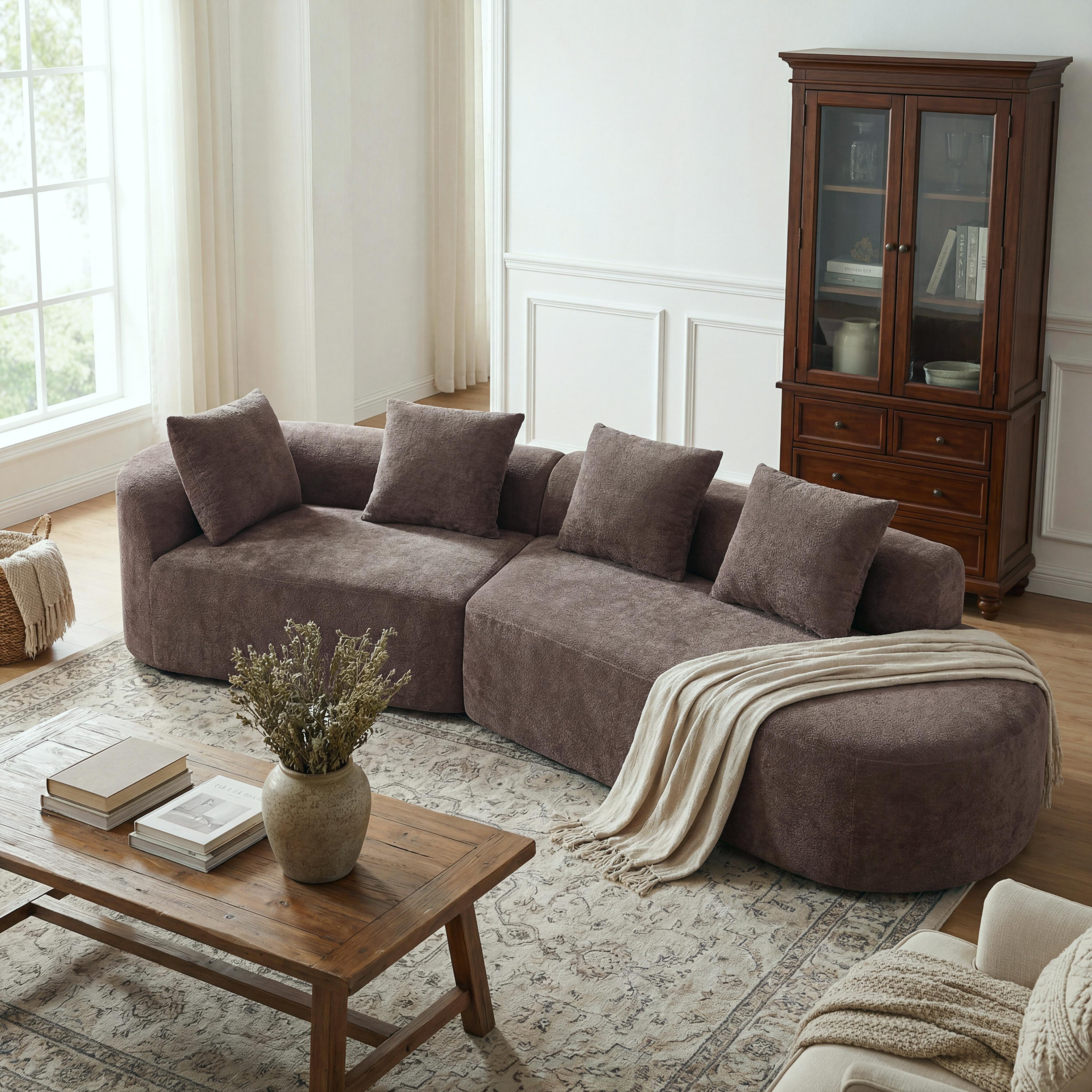 116  Modern Curved Sectional Sofa With High-Density Fully Compressed Sponge And Chaise Lounge, 2-Piece Set, Fully Assembled Right Hand Facing, Perfect For Living Room, Lounge