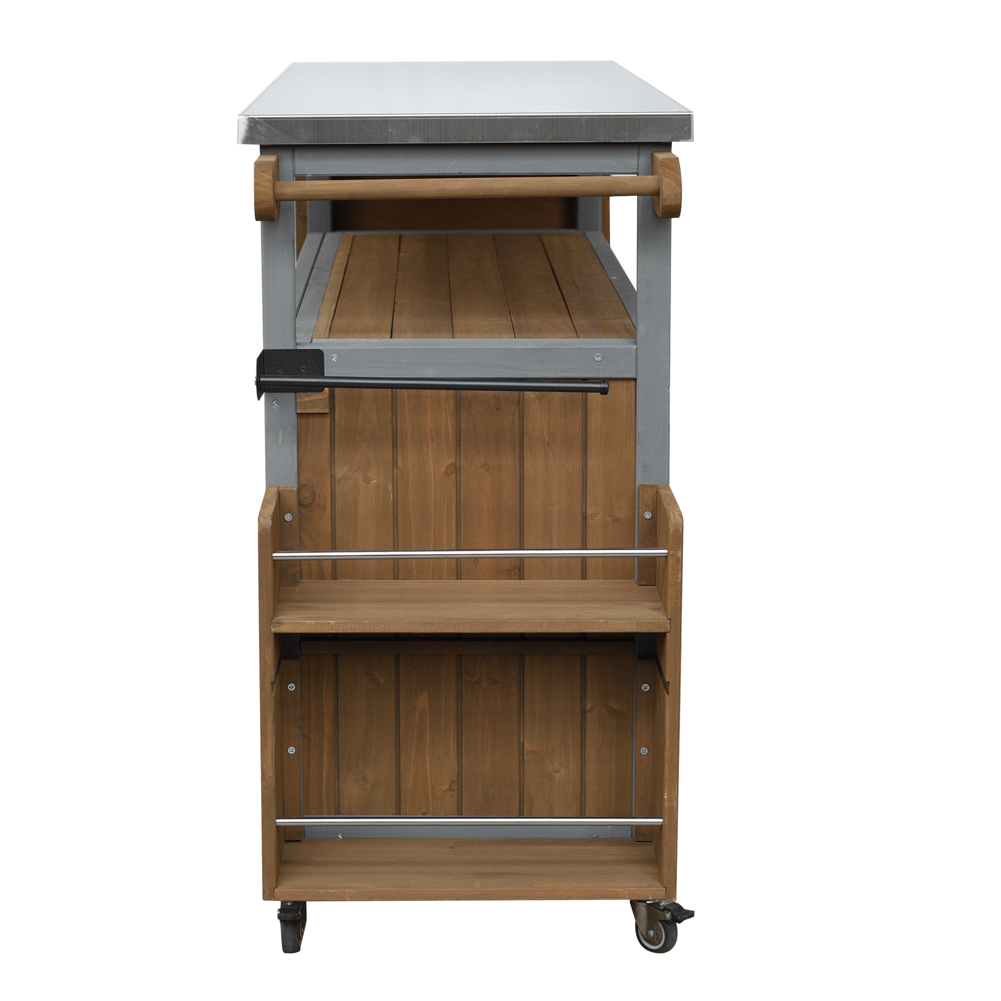 Foldable Outdoor Kitchen Island Patio Mobile Kitchen Cart Portable Outdoor Cooking Island With Lockable Wheels, Storage Cabinet And Towel Rack For Patio And Outdoor, Espresso Grey detail