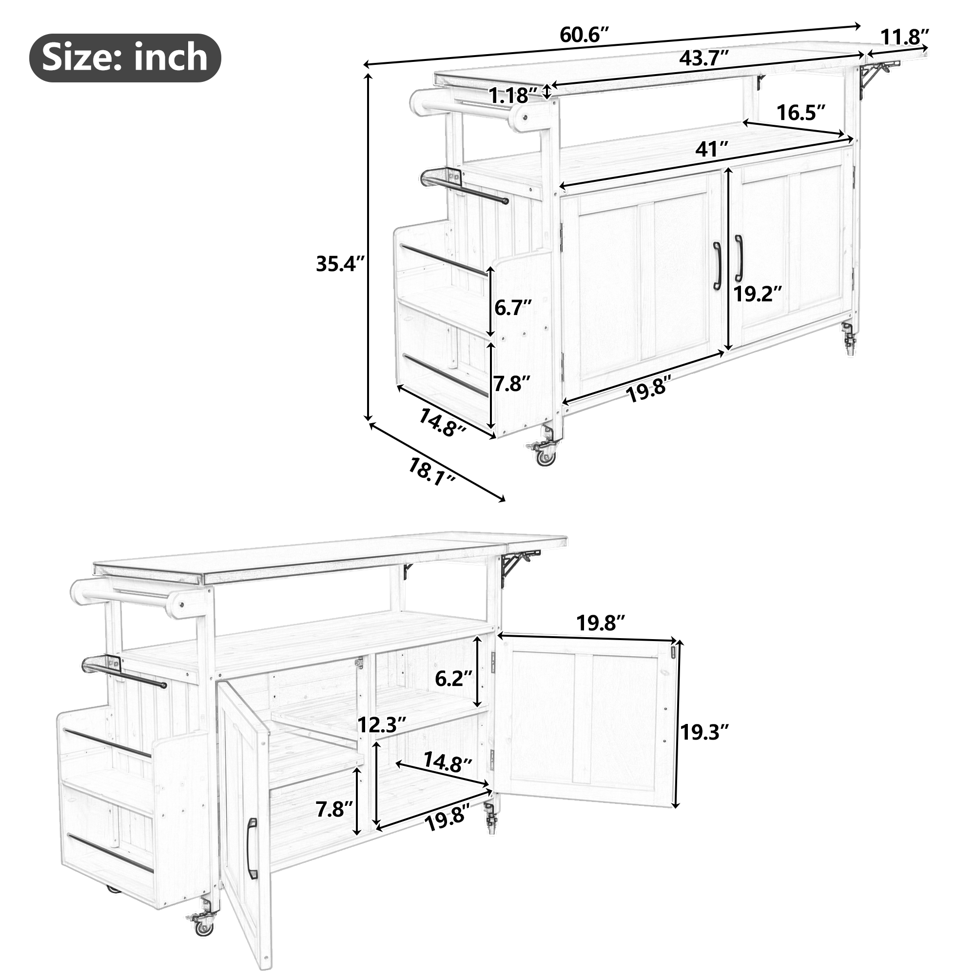 Foldable Outdoor Kitchen Island Patio Mobile Kitchen Cart Portable Outdoor Cooking Island With Lockable Wheels, Storage Cabinet And Towel Rack For Patio And Outdoor, Espresso Grey