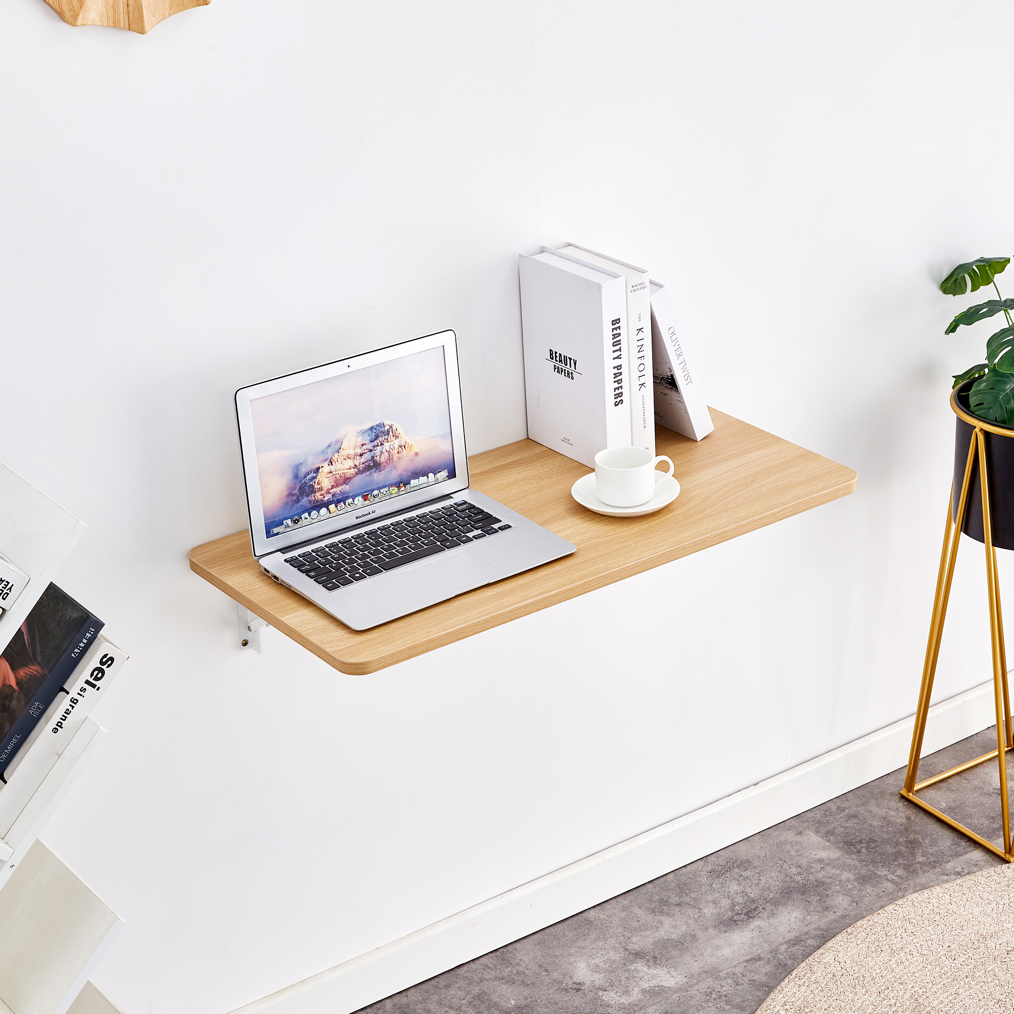 Wall Mounted Folding Table, Space Saving Drop Leaf Desk For Small Spaces, Multi-Purpose Floating Desk For Laundry Room, Kitchen, Home Office, Easy Install
