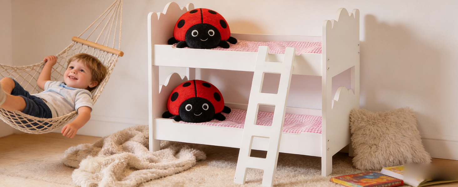 Baby Doll Bunk Bed Easy Assembly Wooden Play Bunk Bed With Ladder Pink Bedding For 18 Inch Dolls