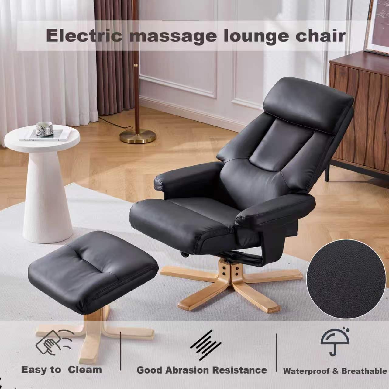 Black PU Leather Heated Massage 360 Swivel Accent Chair β photo 3