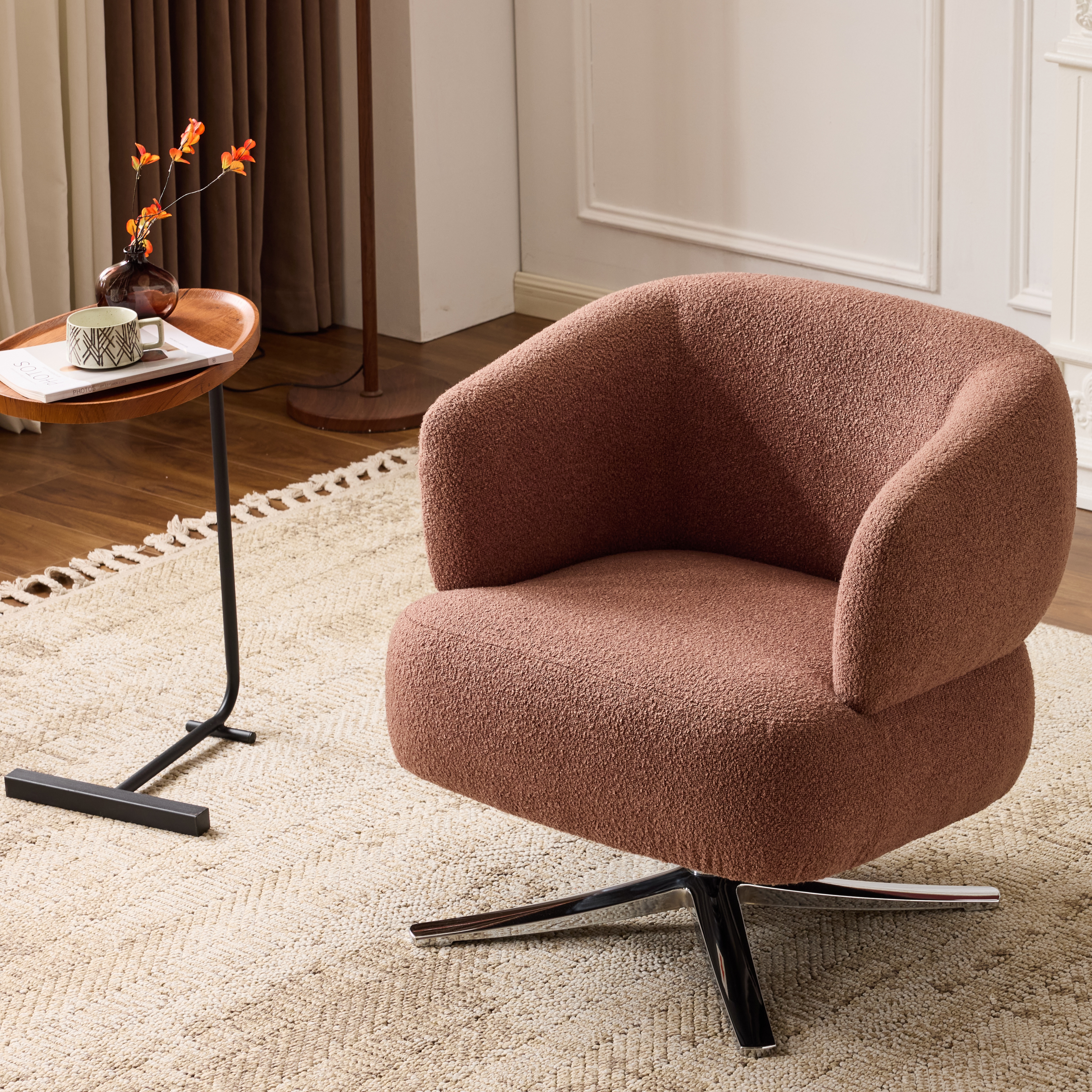 Cuddle-style Leisure Swivel Sofa Chair, Suitable For Balconies, Studies And Living Rooms,  Red