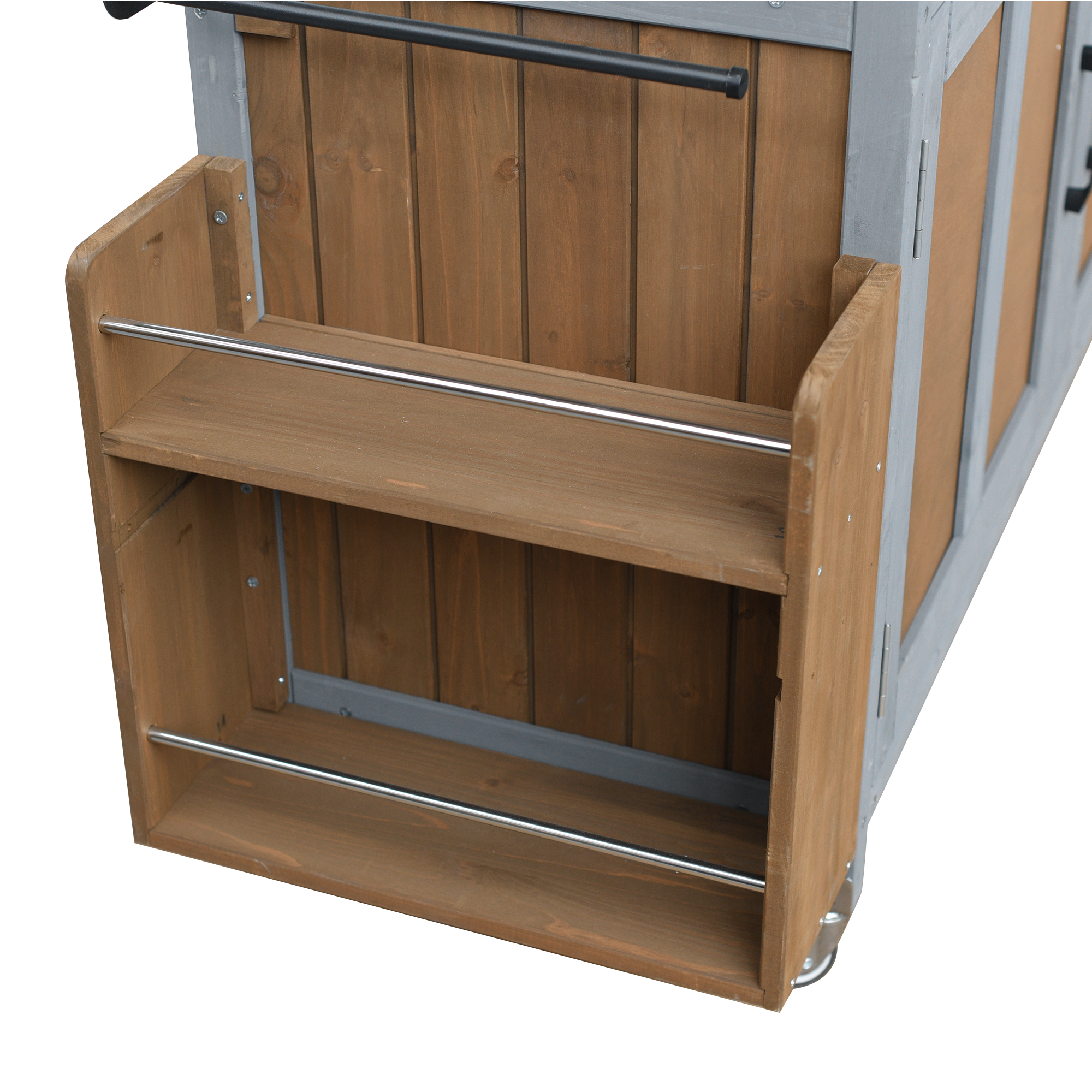 Foldable Outdoor Kitchen Island Patio Mobile Kitchen Cart Portable Outdoor Cooking Island With Lockable Wheels, Storage Cabinet And Towel Rack For Patio And Outdoor, Espresso Grey detail