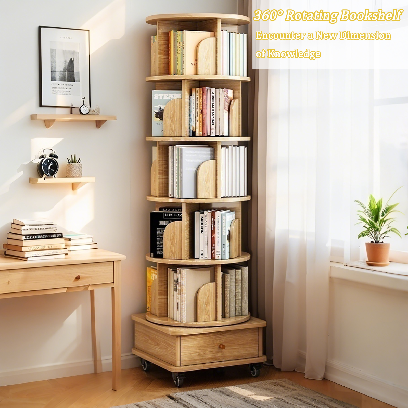 Rotating Bookshelf with Drawer, picture 2 of 4
