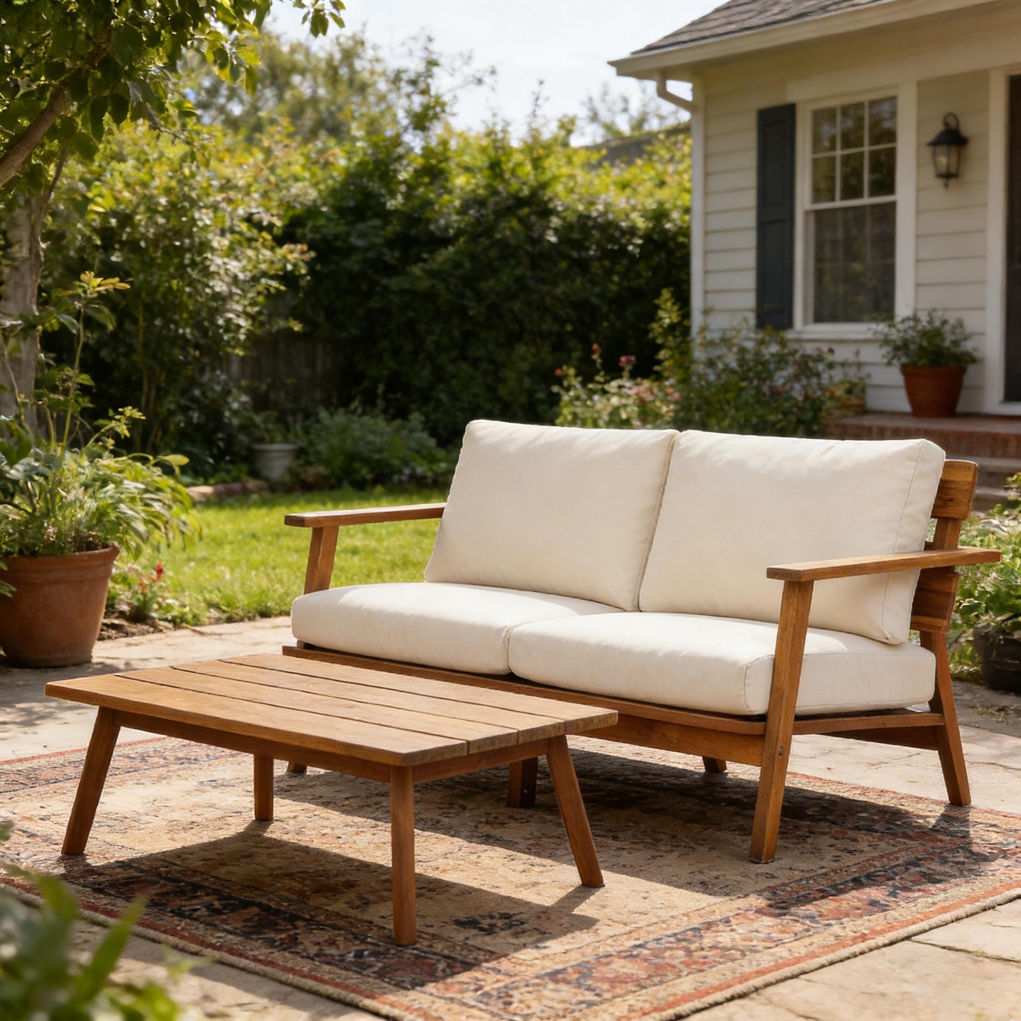 Acacia Wood Patio Loveseat Set, picture 2 of 4