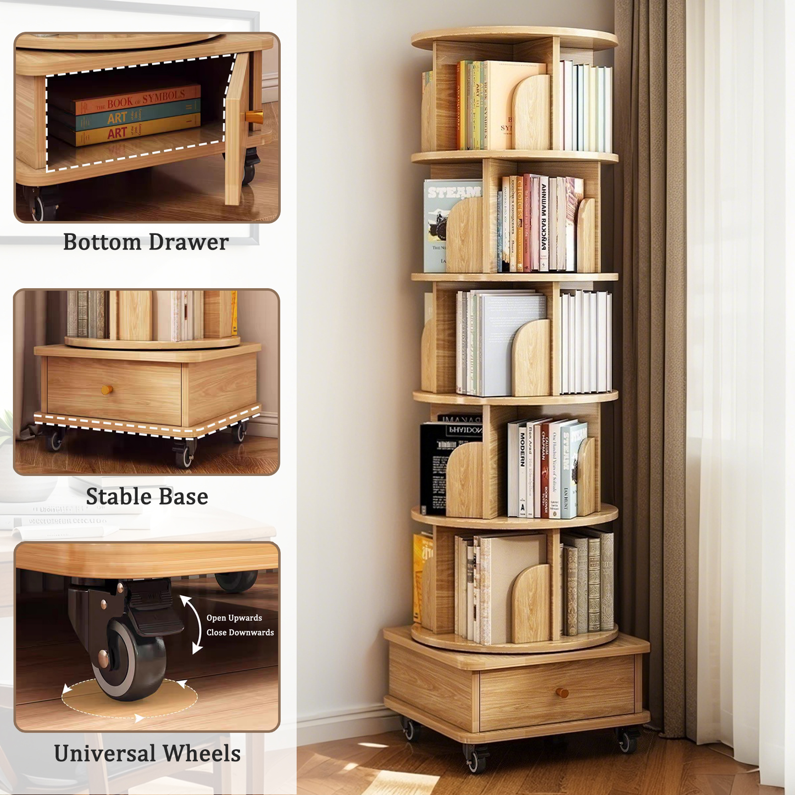 Rotating Bookshelf with Drawer, picture 3 of 4