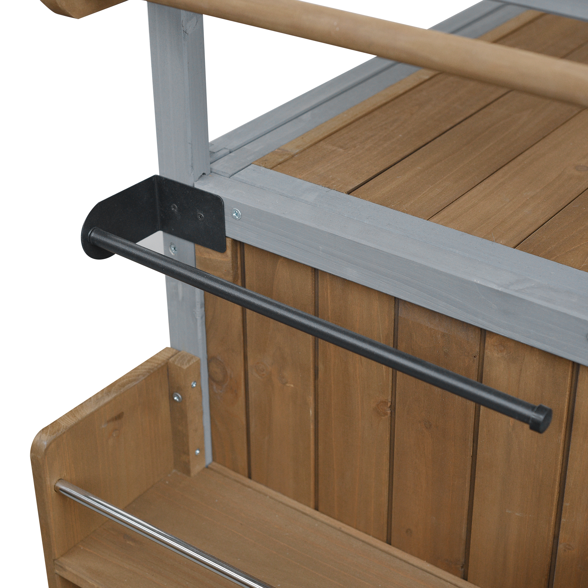 Foldable Outdoor Kitchen Island Patio Mobile Kitchen Cart Portable Outdoor Cooking Island With Lockable Wheels, Storage Cabinet And Towel Rack For Patio And Outdoor, Espresso Grey detail