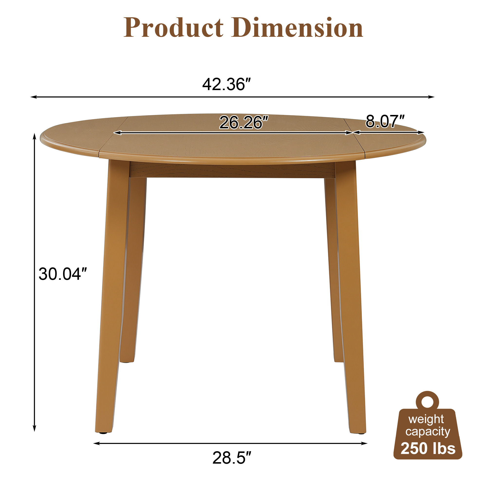 Extendable Round Dining Table For 2 4 People Folding Wood Dining Table With Adjustable Size, Space Saving Design For Small Apartments And Dining Areas  LIGHT BROWN