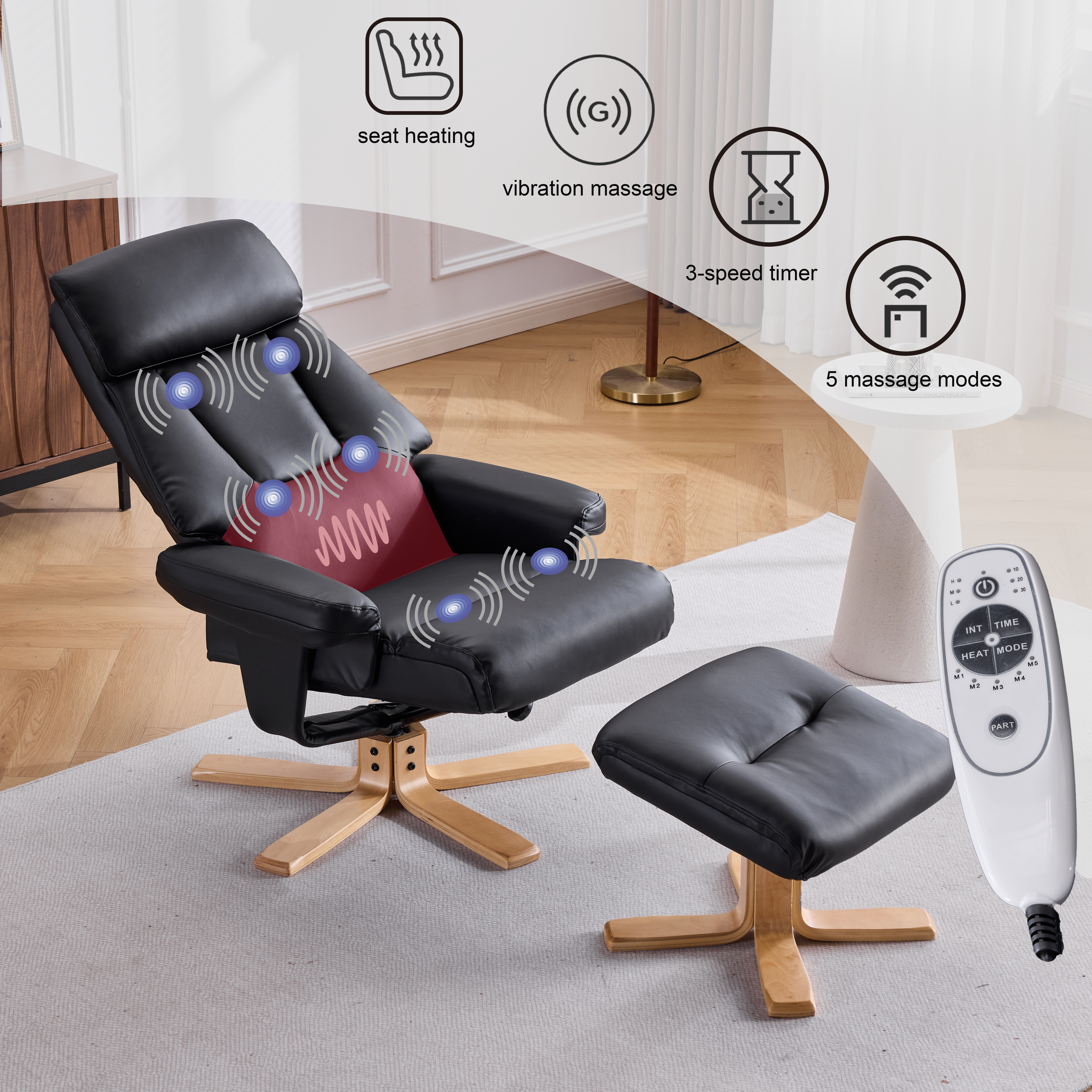 Black PU Leather Heated Massage 360 Swivel Accent Chair β photo 4