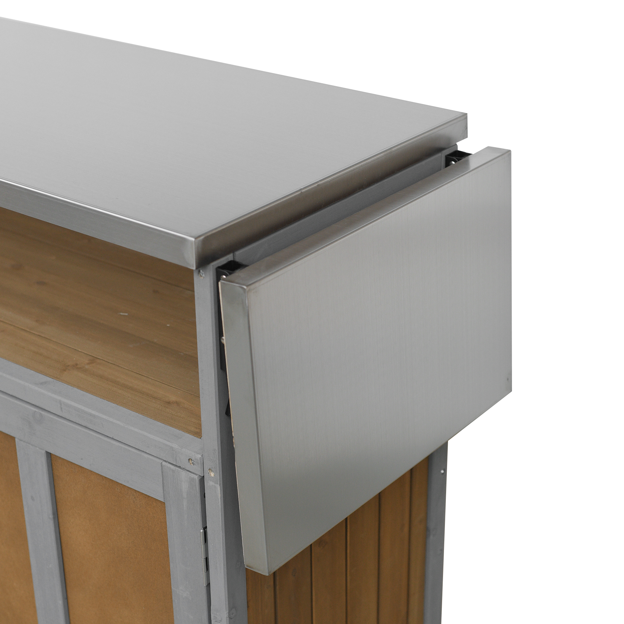 Foldable Outdoor Kitchen Island Patio Mobile Kitchen Cart Portable Outdoor Cooking Island With Lockable Wheels, Storage Cabinet And Towel Rack For Patio And Outdoor, Espresso Grey detail