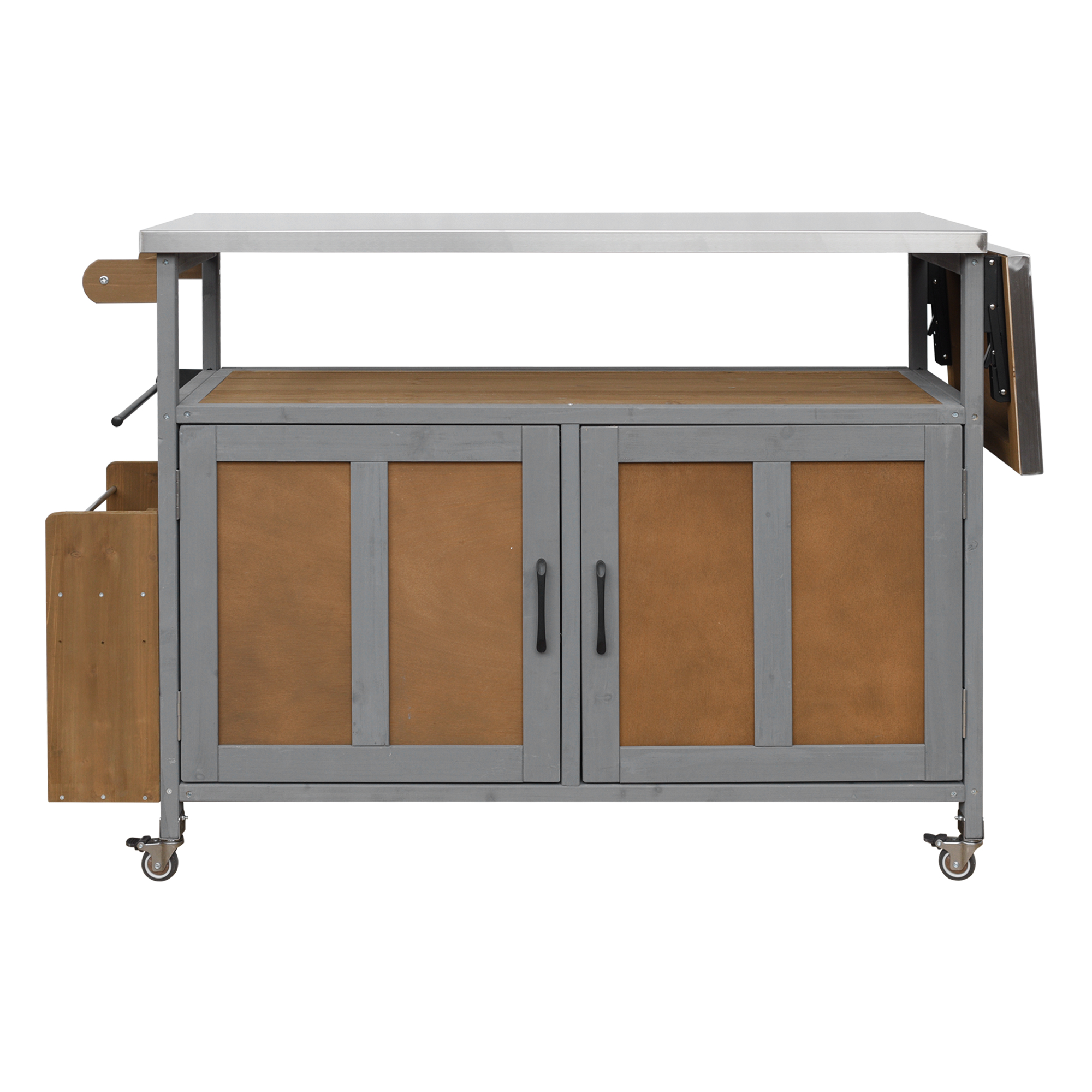 Foldable Outdoor Kitchen Island Patio Mobile Kitchen Cart Portable Outdoor Cooking Island With Lockable Wheels, Storage Cabinet And Towel Rack For Patio And Outdoor, Espresso Grey detail