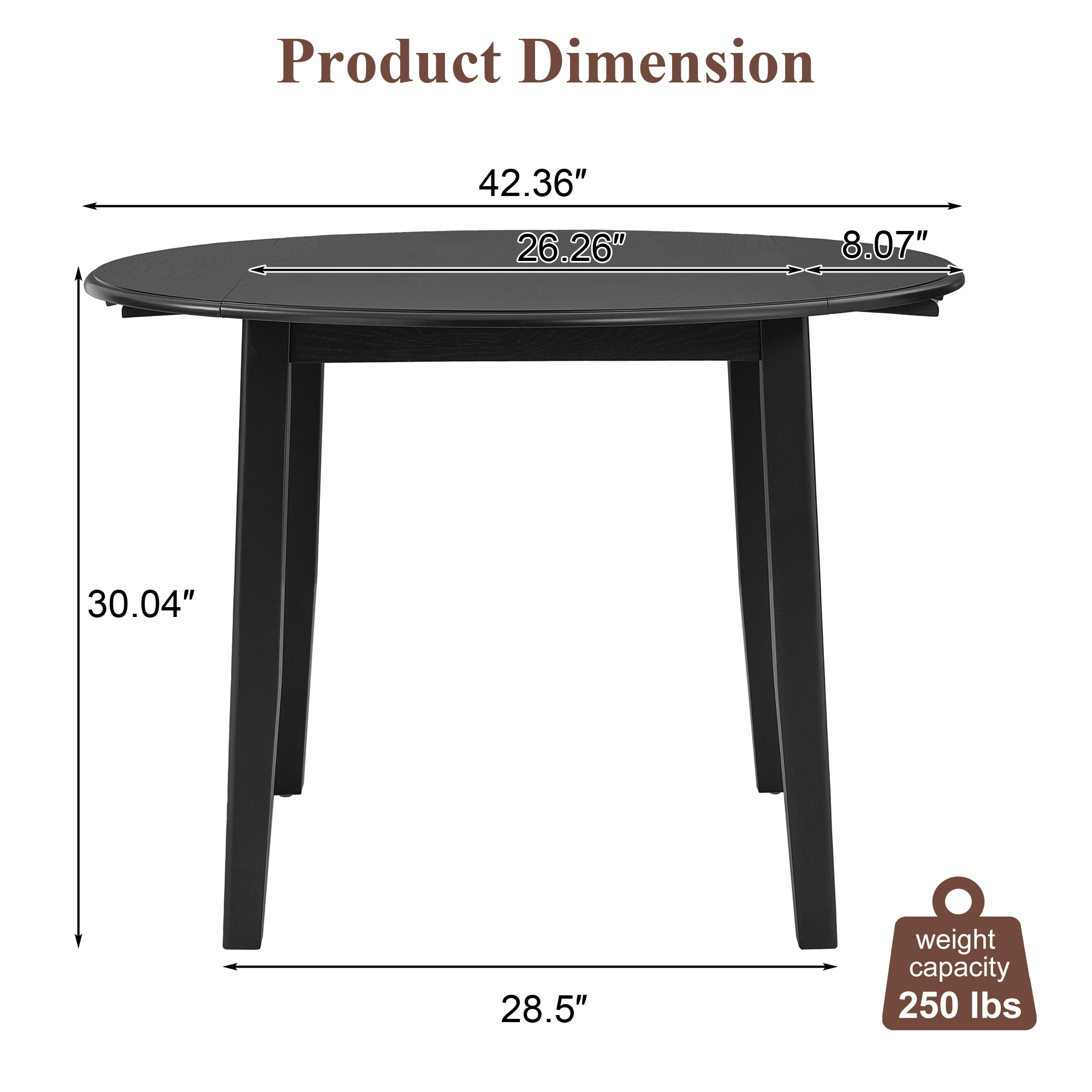 Extendable Round Dining Table For 2 4 People Folding Wood Dining Table With Adjustable Size, Space-Saving Design For Small Apartments And Dining Areas - BLACK