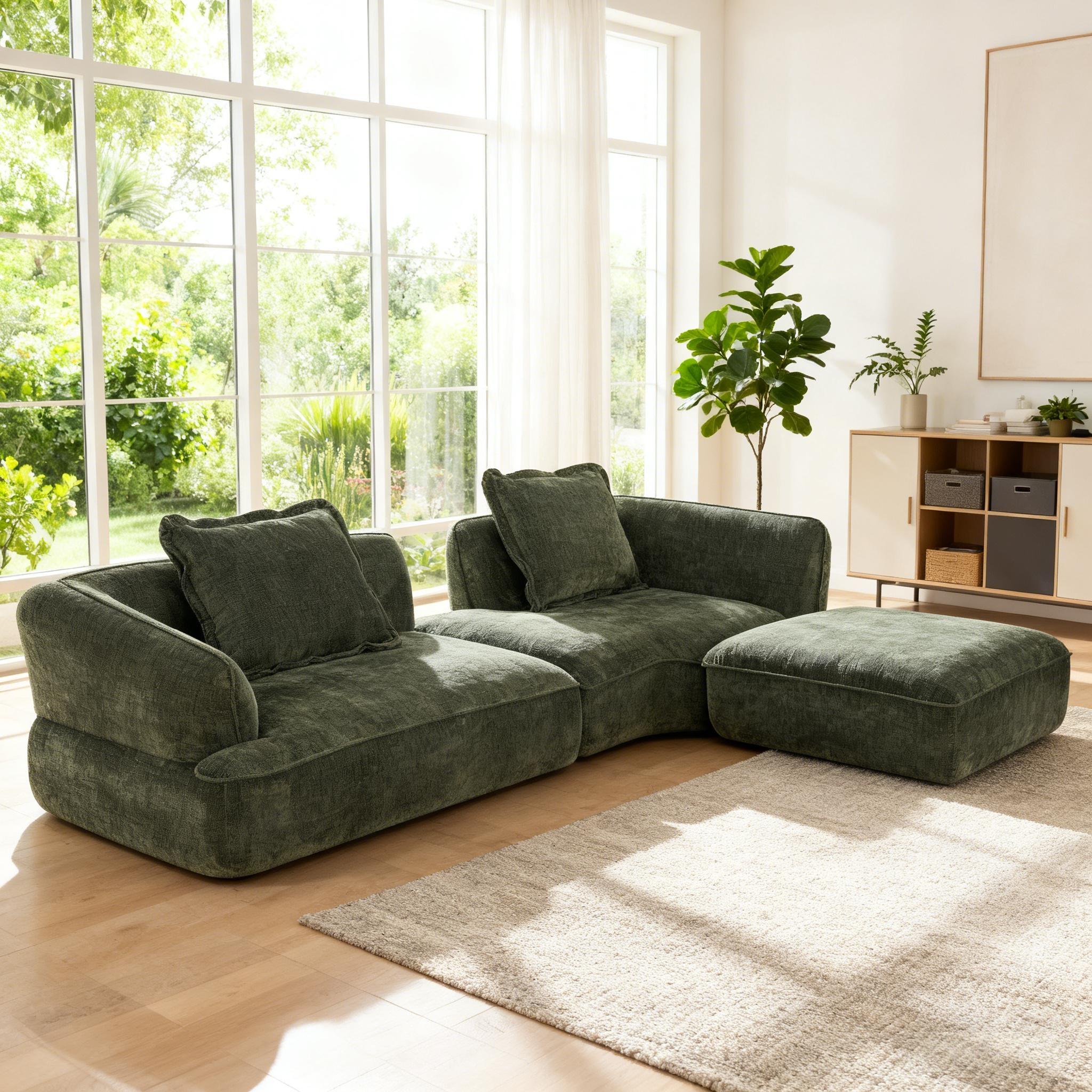 122  Modern L-Shaped Sectional Sofa With High-Density Fully Compressed Sponge And Chaise Lounge, 2-Piece Set, Fully Assembled Right Hand Facing, Deep Seating, Perfect For Living Room, Lounge
