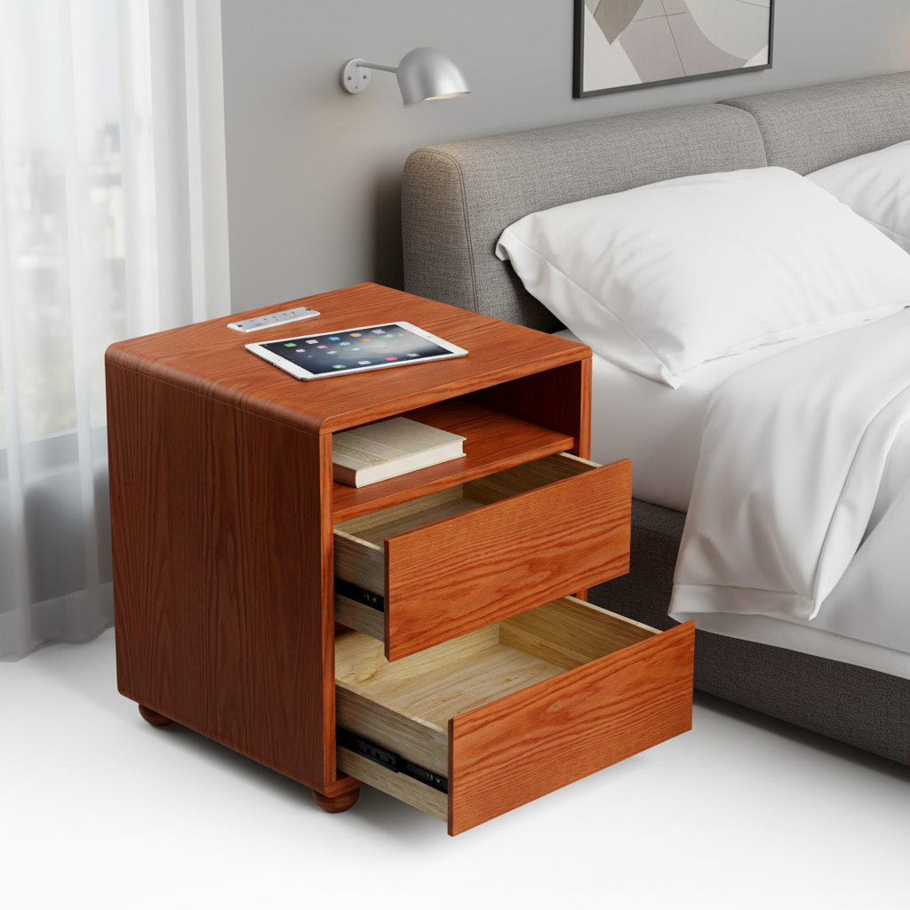 Solid Wood Nightstand with Charger, picture 5 of 5