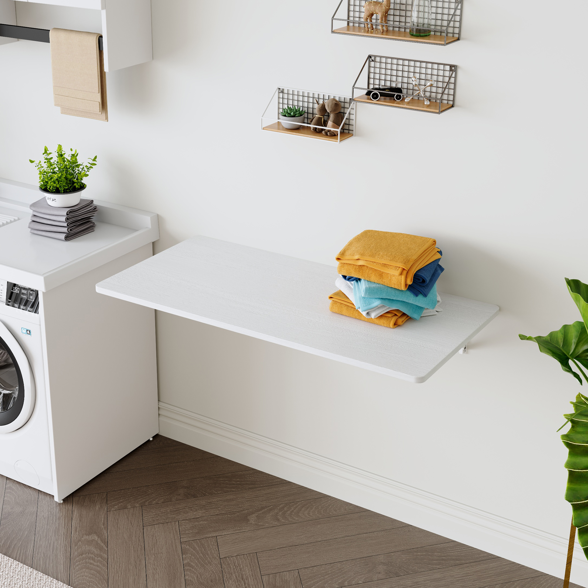 Laundry Room Folding Table Wall Mounted Folding Table For Small Spaces,Fold Down Desk,Workbench,Addition To Garage & Shed Home Office Laundry Room Home Bar Kitchen & Dining Room,45x22x6.5 Inches.