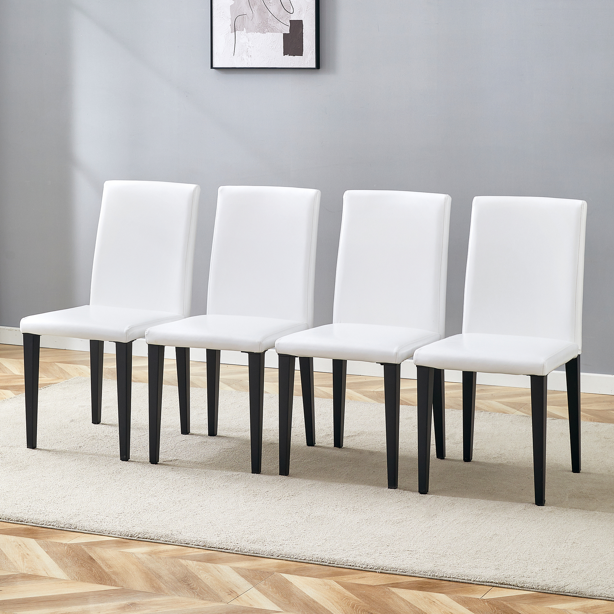 Set Of 4 White PU Dining Chairs 35.4  High, 18.5  Ergonomic Backrest, 17 X16  Sponge Seat, Perfect For Dining Room, Home Office & Living Space, Stylish & Comfortable.Black Metal Leg.
