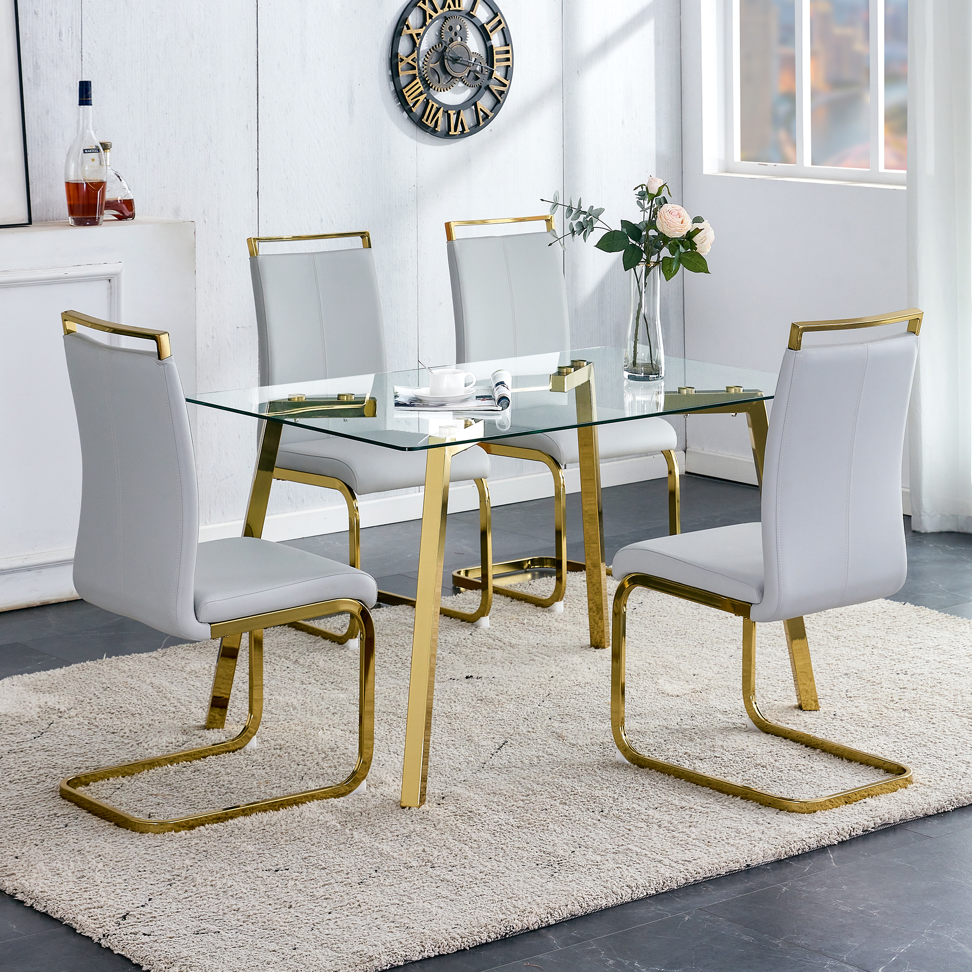 Glass Dining Table with Metal Legs