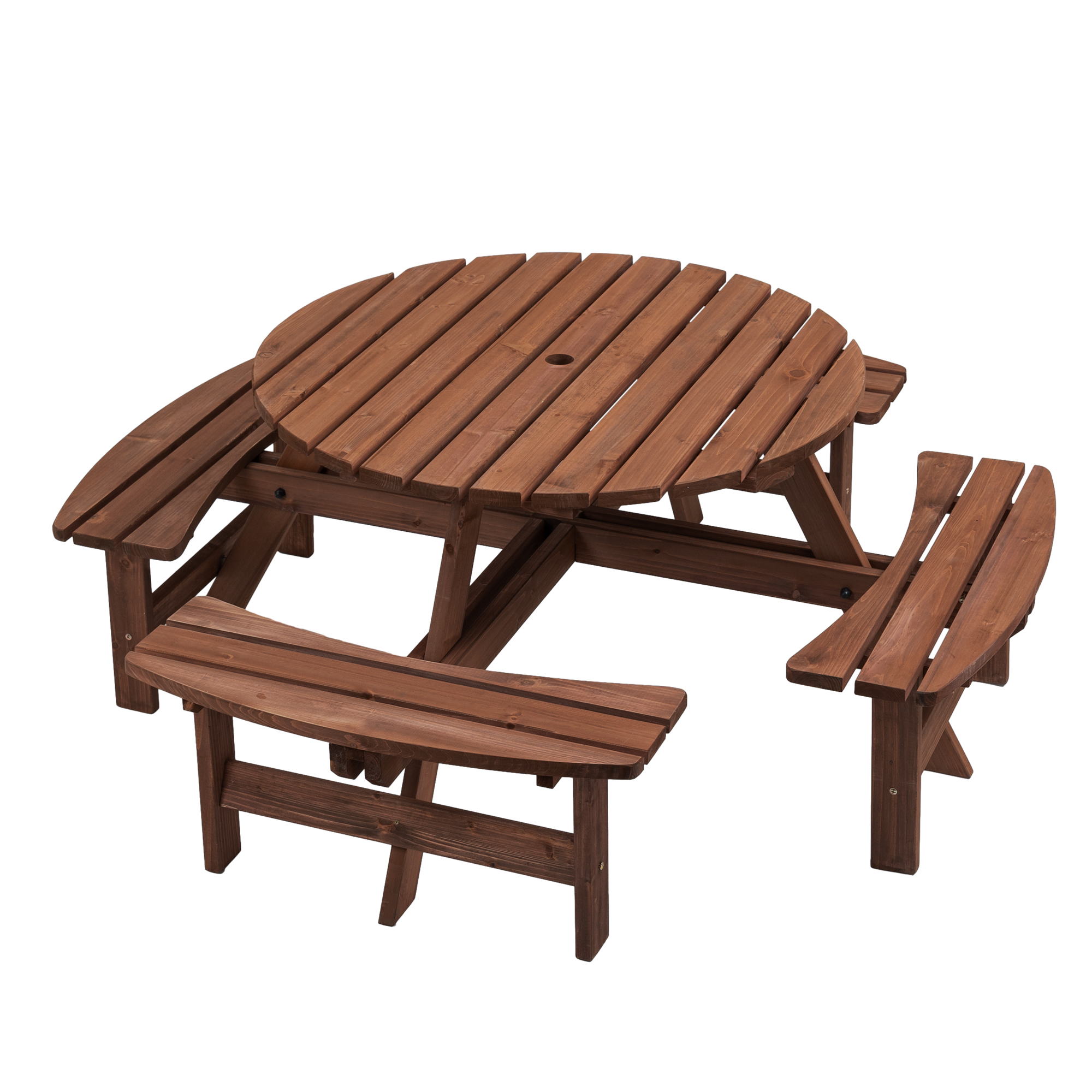 8 Person Wooden Picnic Table, Outdoor Camping Dining Table With Seat, Garden, DIY W  4 Built-in Benches, 2220lb Capacity