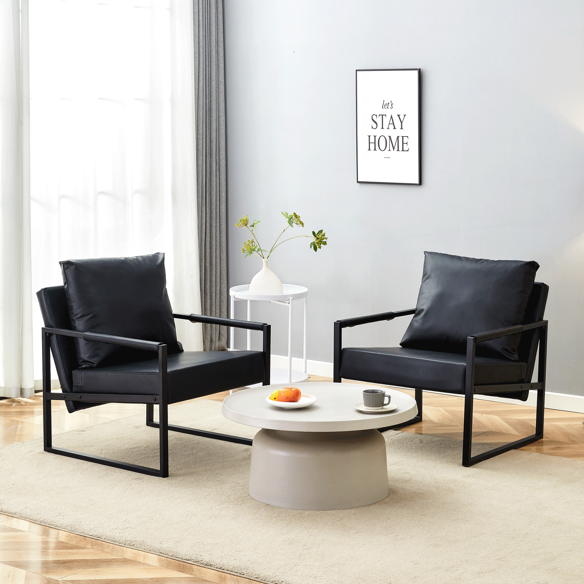 Set Of 1 Classic Black PU Leather And Metal Frame Sofa -Ergonomically Designed, A Perfect Blend Of Modern And Industrial Styles