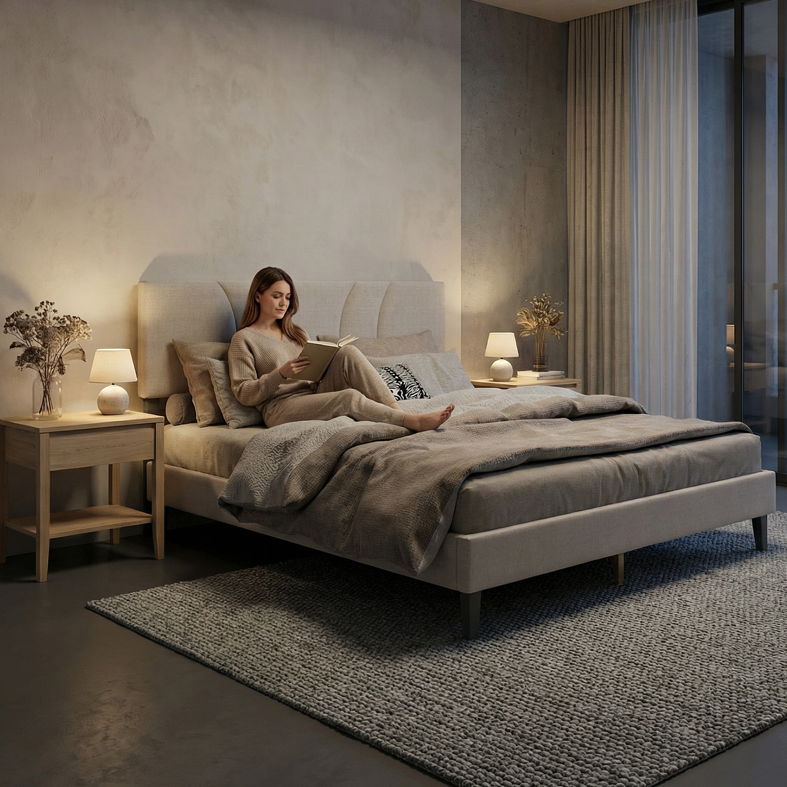 Full Size Platform Bed Frame With Adjustable Fabric Upholstered Headboard And Wooden Slats Support Fully Upholstered Mattress Foundation No Box Spring Needed Easy Assembly Beige