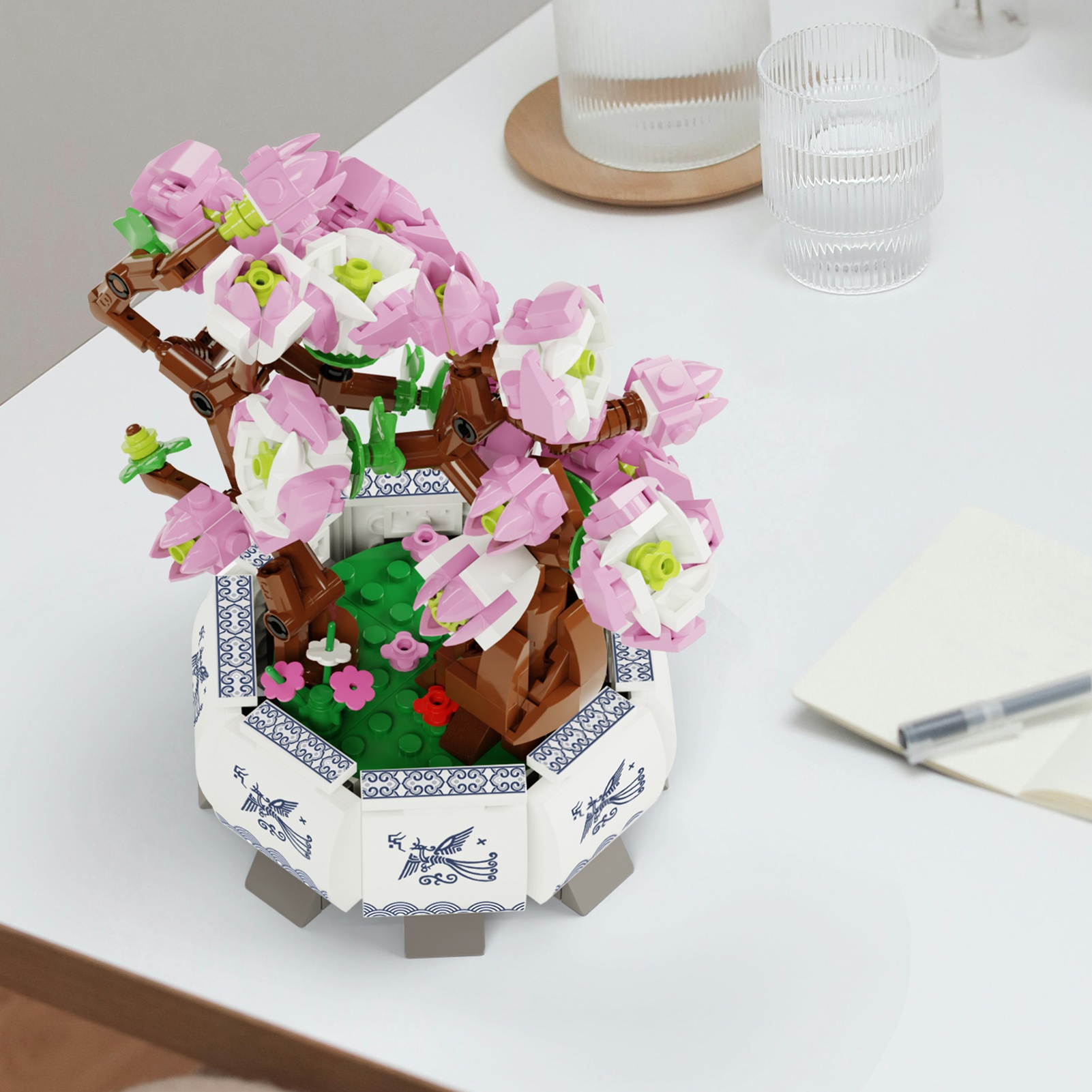 Peach Blossom Bonsai Tree Building Blocks Set Lifelike Easy To Assemble Educational Building Bricks Model Toy For Kids Adults