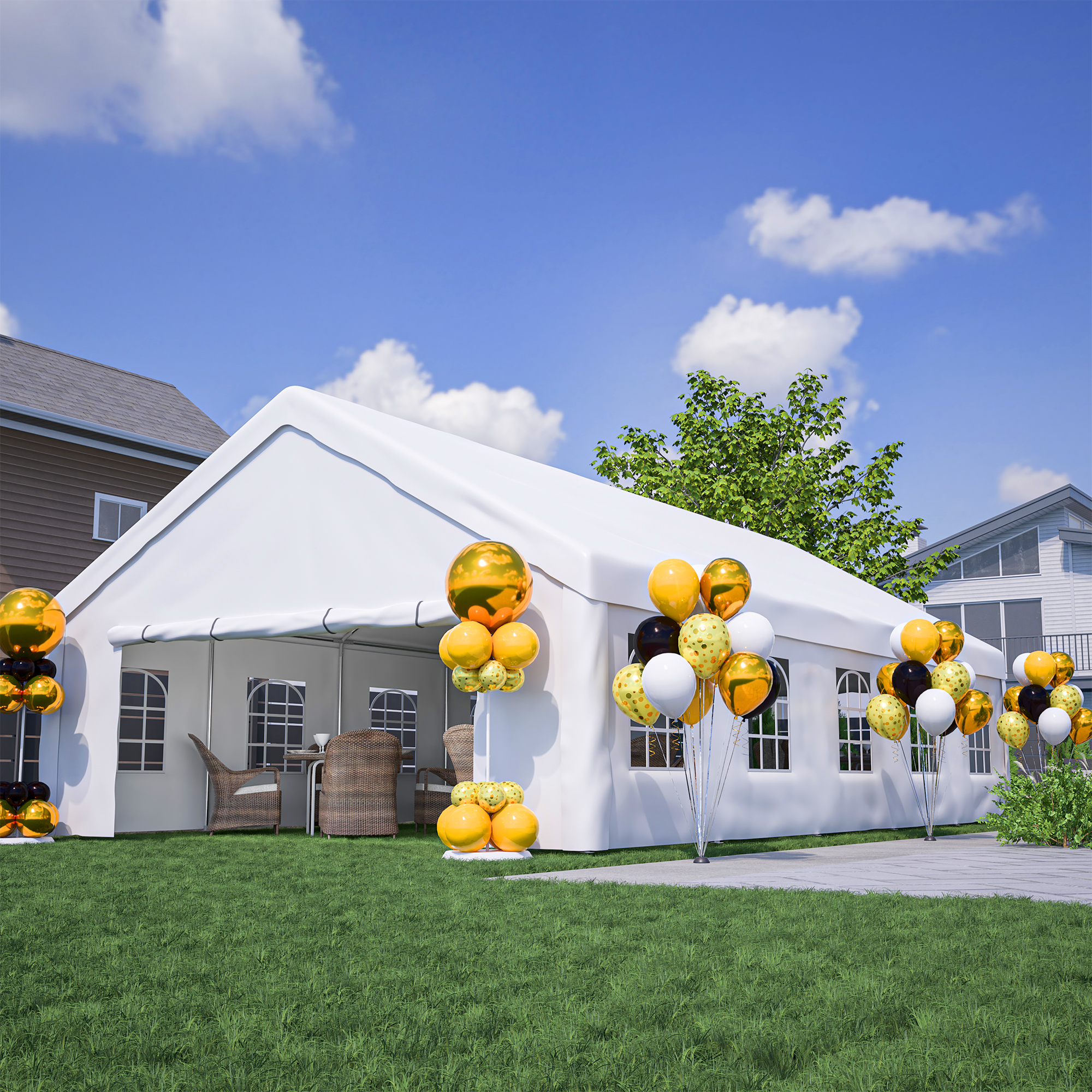 20x32 FT Party Tent With 3 Storage Bags & Removable Sidewalls, Outdoor Canopy Gazebo For Carport Camping Garden Wedding BBQ Commercial