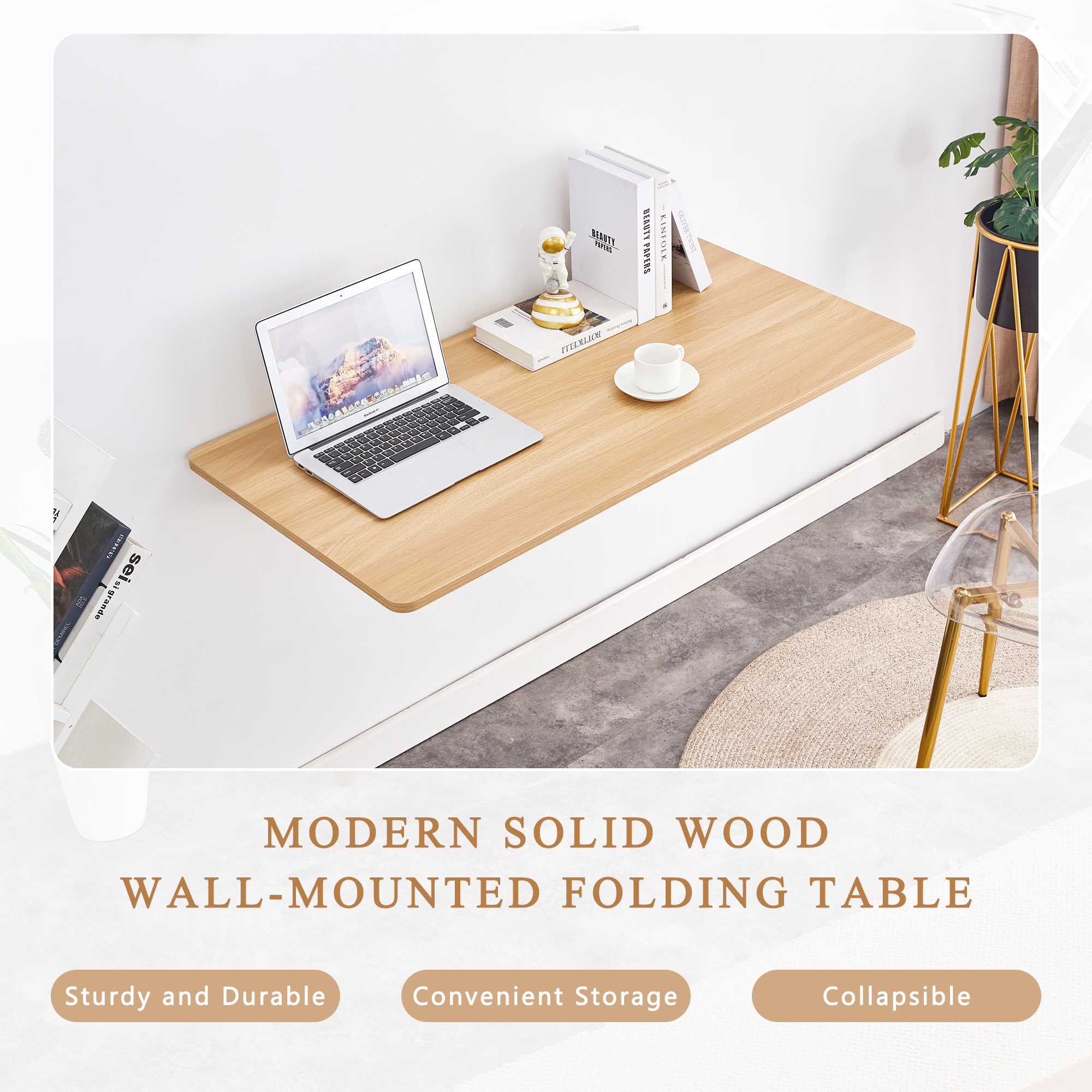 Laundry Room Folding Table Wall Mounted Folding Table For Small Spaces,Fold Down Desk,Workbench,Addition To Garage & Shed Home Office Laundry Room Home Bar Kitchen & Dining Room,45x22x6.5 Inches.