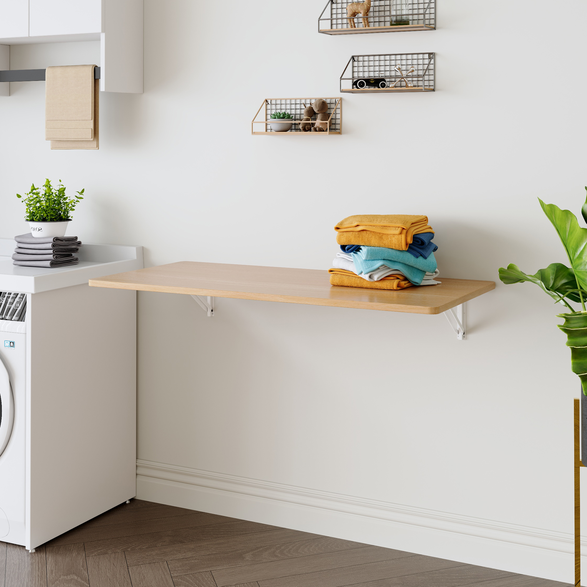 Laundry Room Folding Table Wall Mounted Folding Table For Small Spaces,Fold Down Desk,Workbench,Addition To Garage & Shed Home Office Laundry Room Home Bar Kitchen & Dining Room,45x22x6.5 Inches.