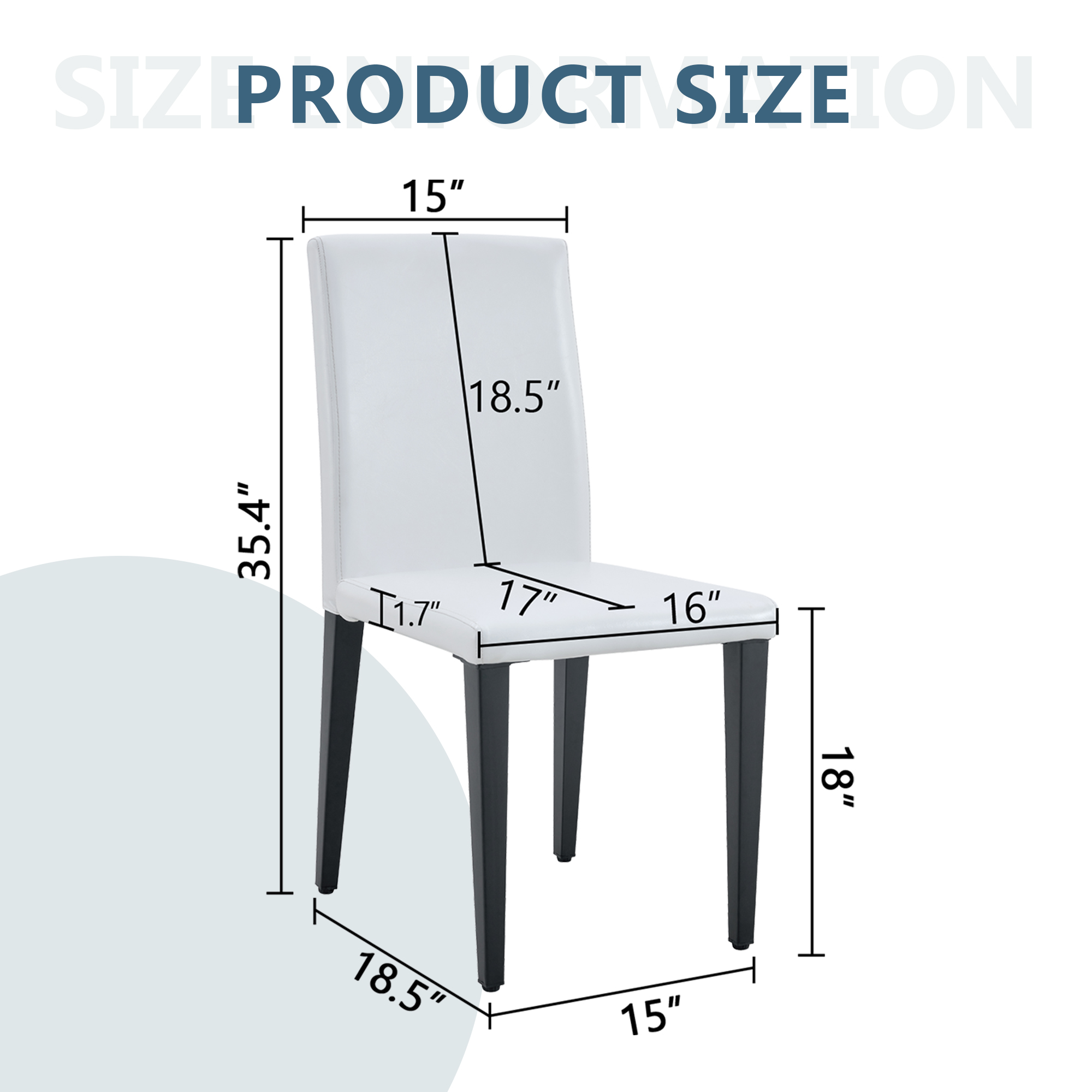 Set Of 4 White PU Dining Chairs 35.4  High, 18.5  Ergonomic Backrest, 17 X16  Sponge Seat, Perfect For Dining Room, Home Office & Living Space, Stylish & Comfortable.Black Metal Leg.