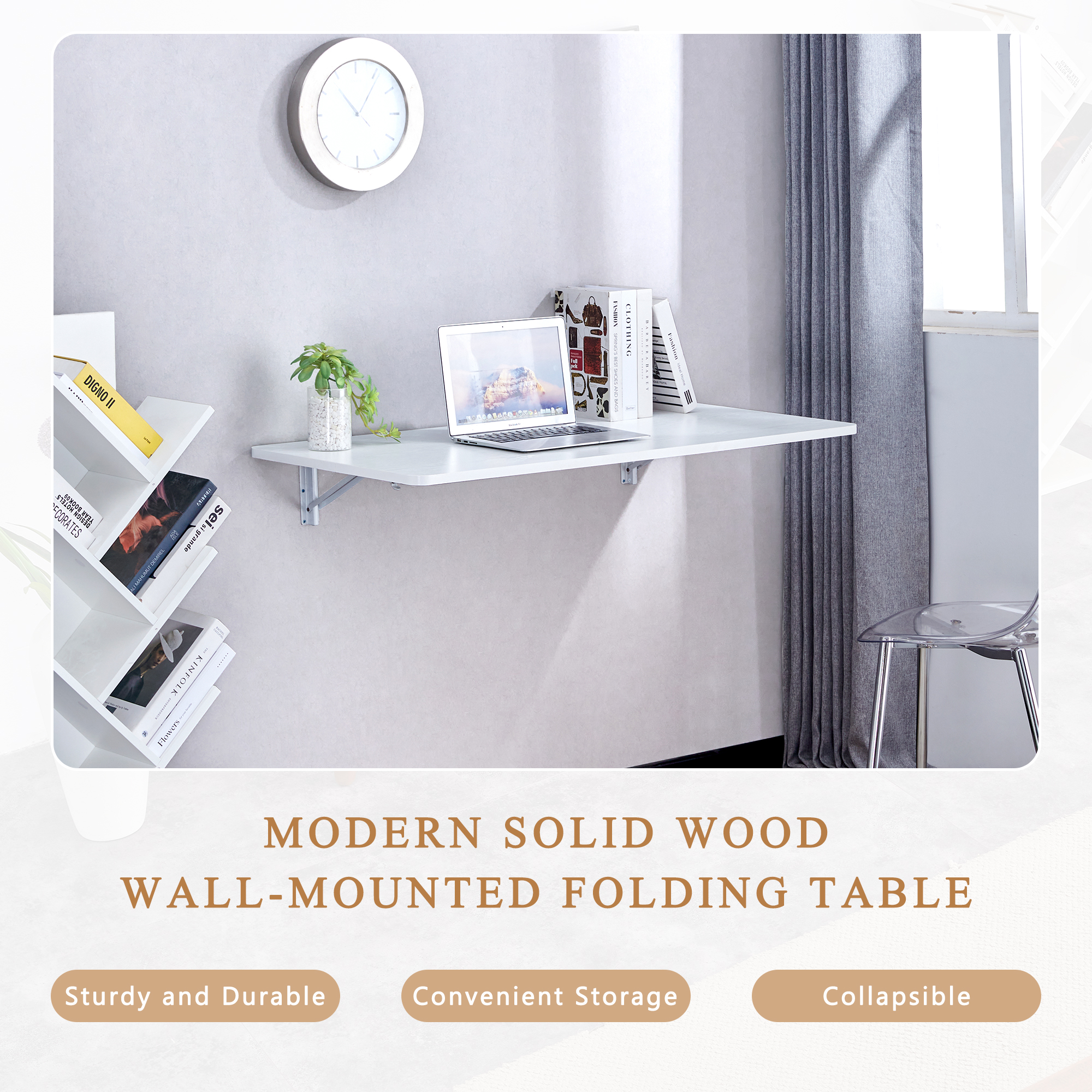 Wall Mounted Folding Table, Floating Desk For Laundry Room, Fold Down Table For Small Space, Foldable Wall Desk For Kitchen, Bathroom, Bedroom, White