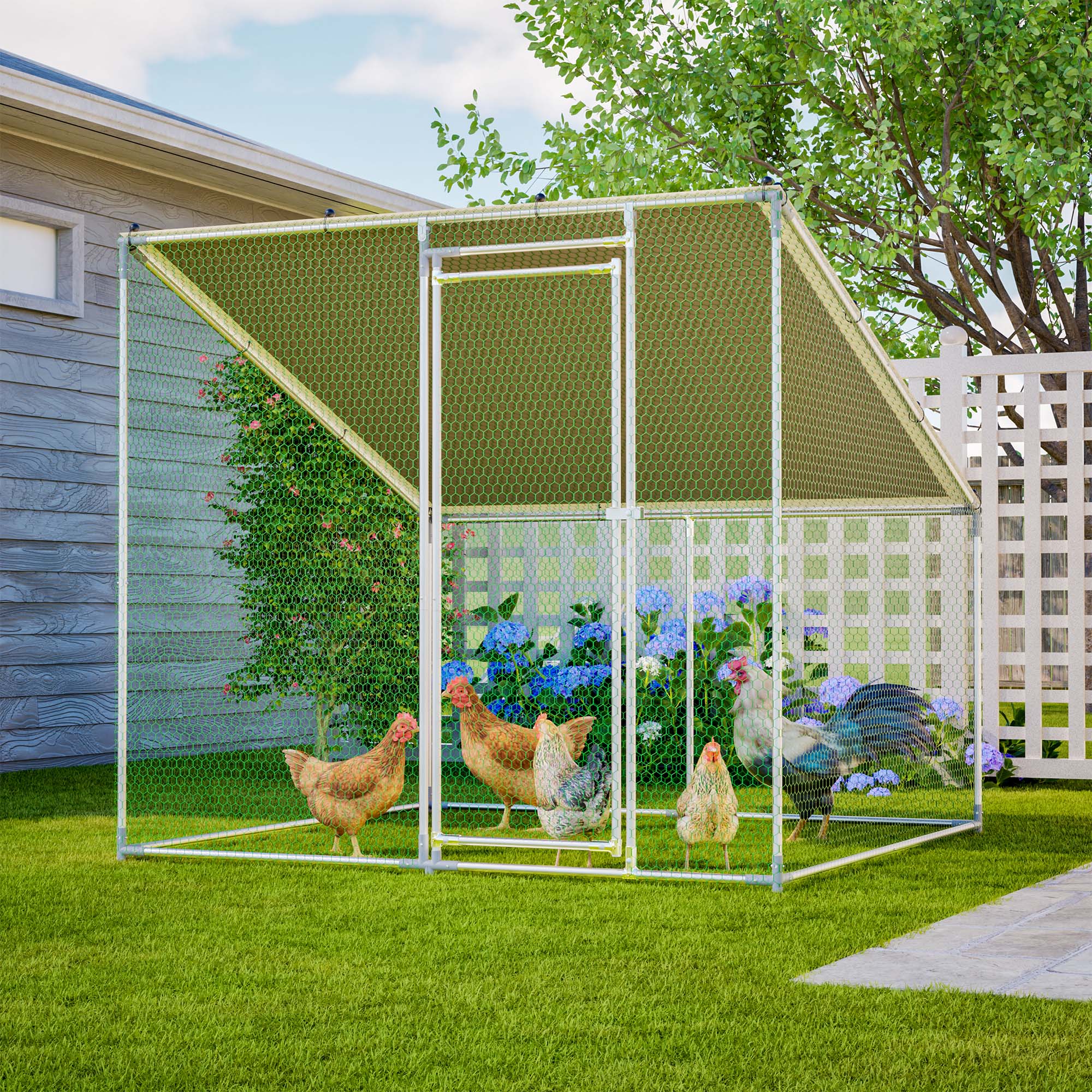 84 X78.7 X72.7 Coop de poulet en métal sans rendez-vous, toit incliné, volaille tout temps robuste