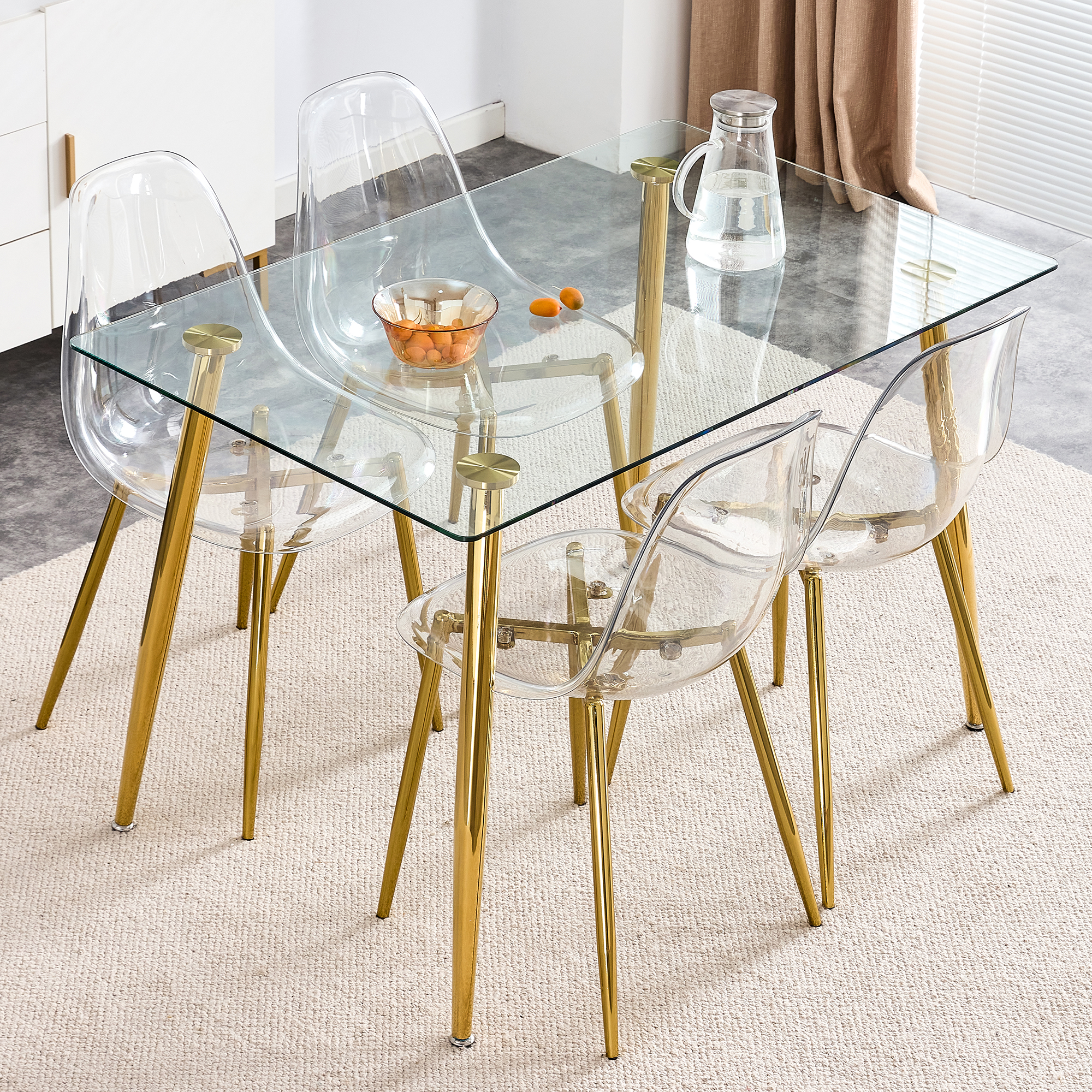 Modern Minimalist Transparent Dining Chair, Plastic Chair, Armless Crystal Chair, Nordic Creative Makeup Stool, Negotiation Chair, 6-piece Set Of Gold-plated Metal Legs, TW-1200
