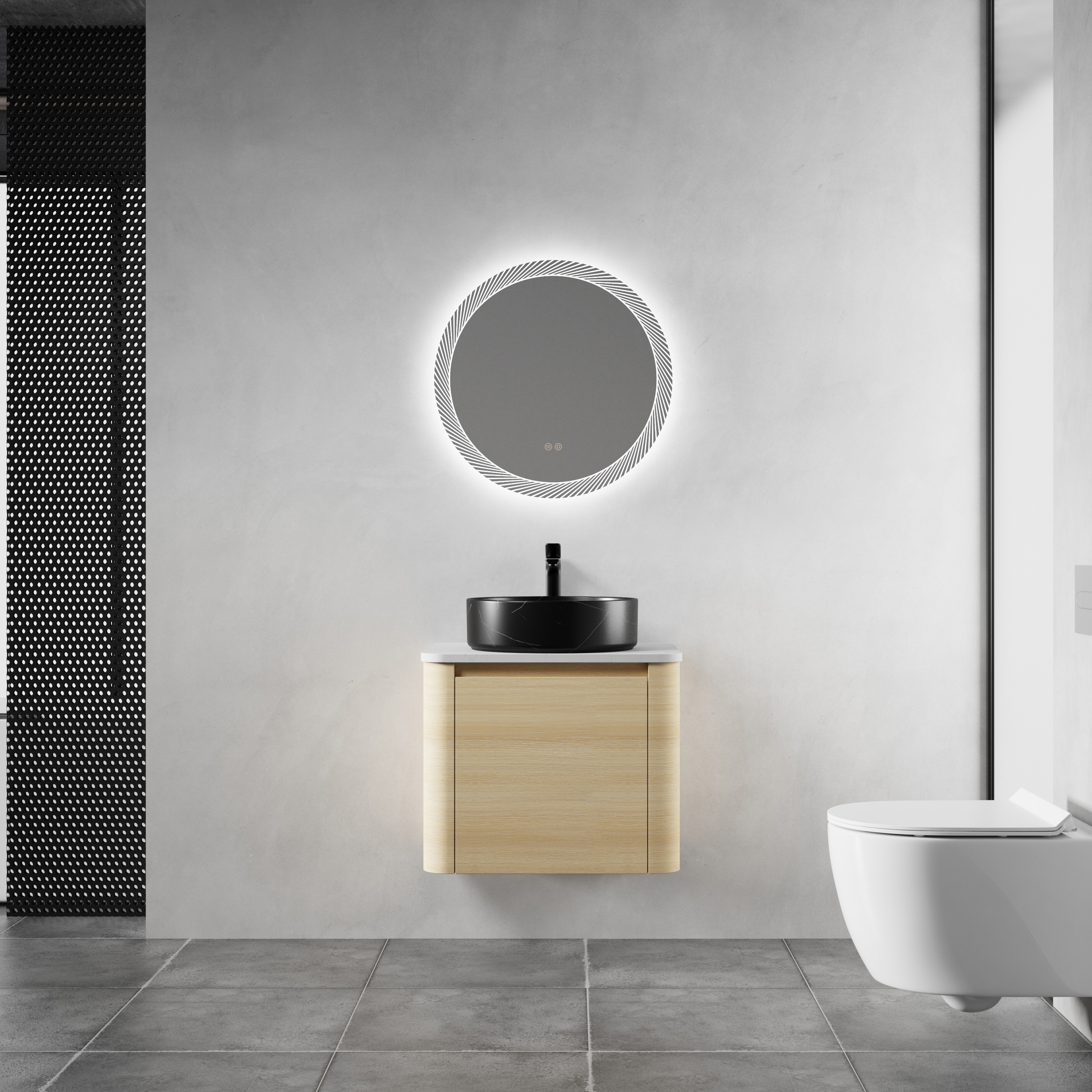 24'' Wall-Mounted Bathroom Vanity With Ceramic Art Sink & 1-Soft-Close Door, KD-Packing, Plywood