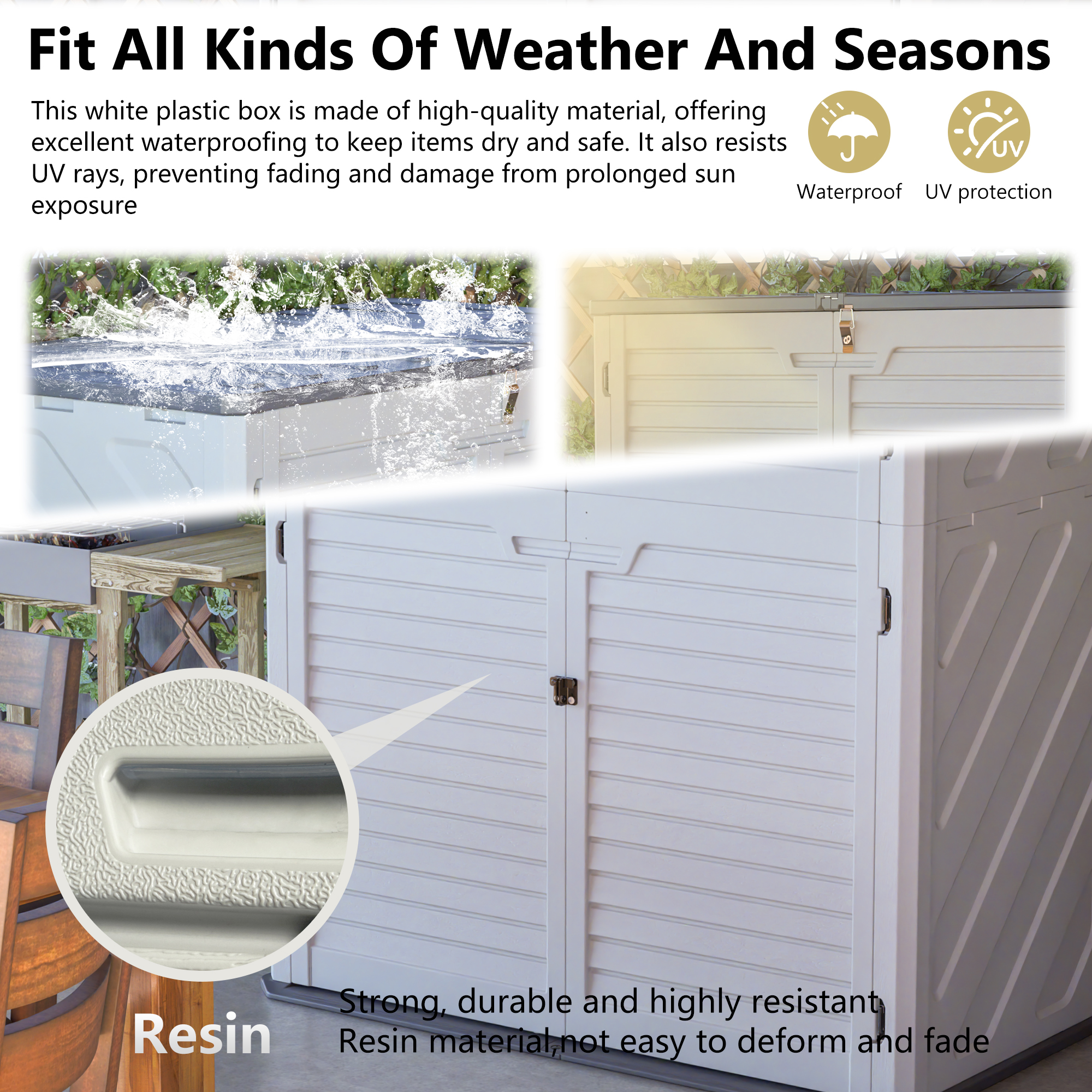 Rust Proof Resin Garden Equipment Storage With Partitions - Weatherproof, Spacious, UV Resistant Material