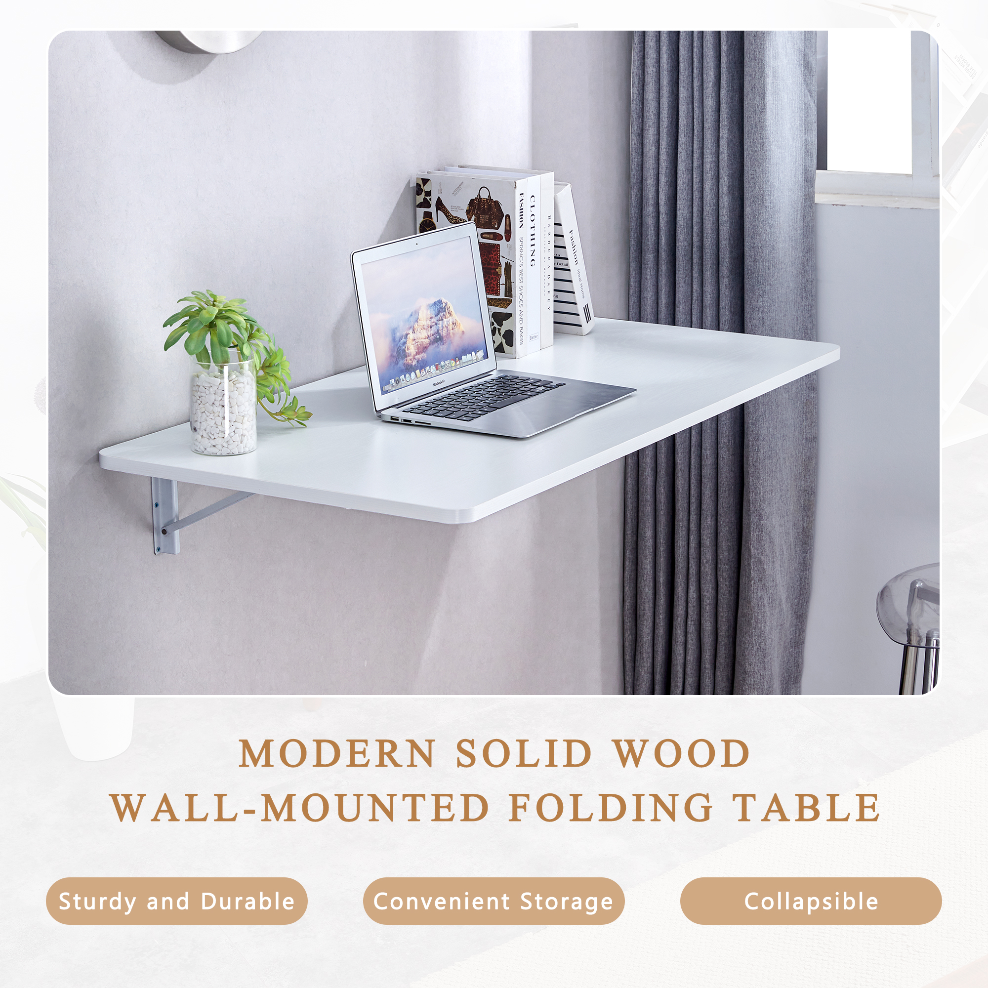 Laundry Room Folding Table Wall Mounted Folding Table For Small Spaces,Fold Down Desk,Workbench,Addition To Garage & Shed Home Office Laundry Room Home Bar Kitchen & Dining Room,45x22x6.5 Inches.