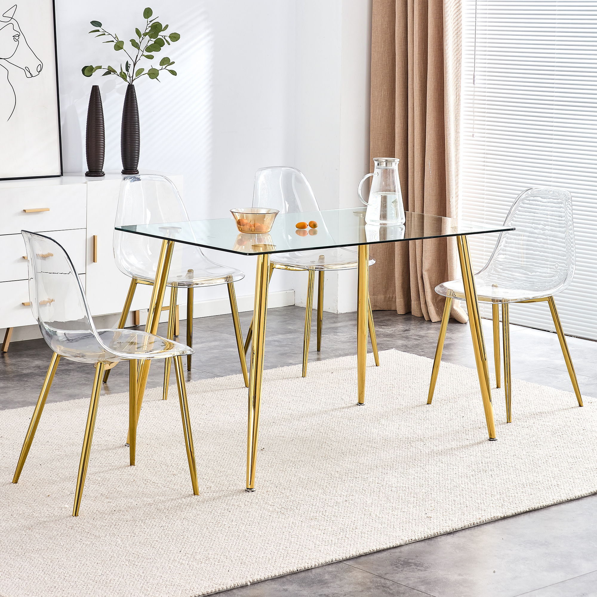 Modern Minimalist Transparent Dining Chair, Plastic Chair, Armless Crystal Chair, Nordic Creative Makeup Stool, Negotiation Chair, 6-piece Set Of Gold-plated Metal Legs, TW-1200