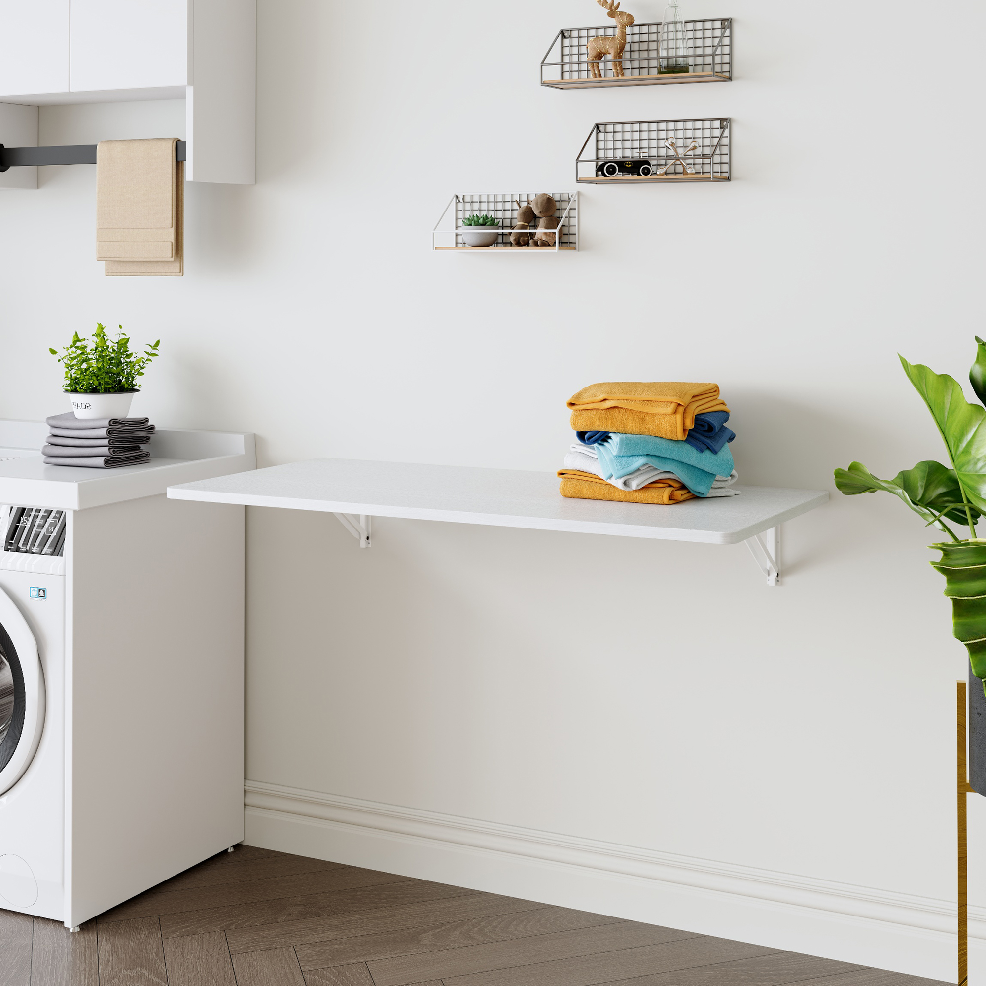 Laundry Room Folding Table Wall Mounted Folding Table For Small Spaces,Fold Down Desk,Workbench,Addition To Garage & Shed Home Office Laundry Room Home Bar Kitchen & Dining Room,45x22x6.5 Inches.
