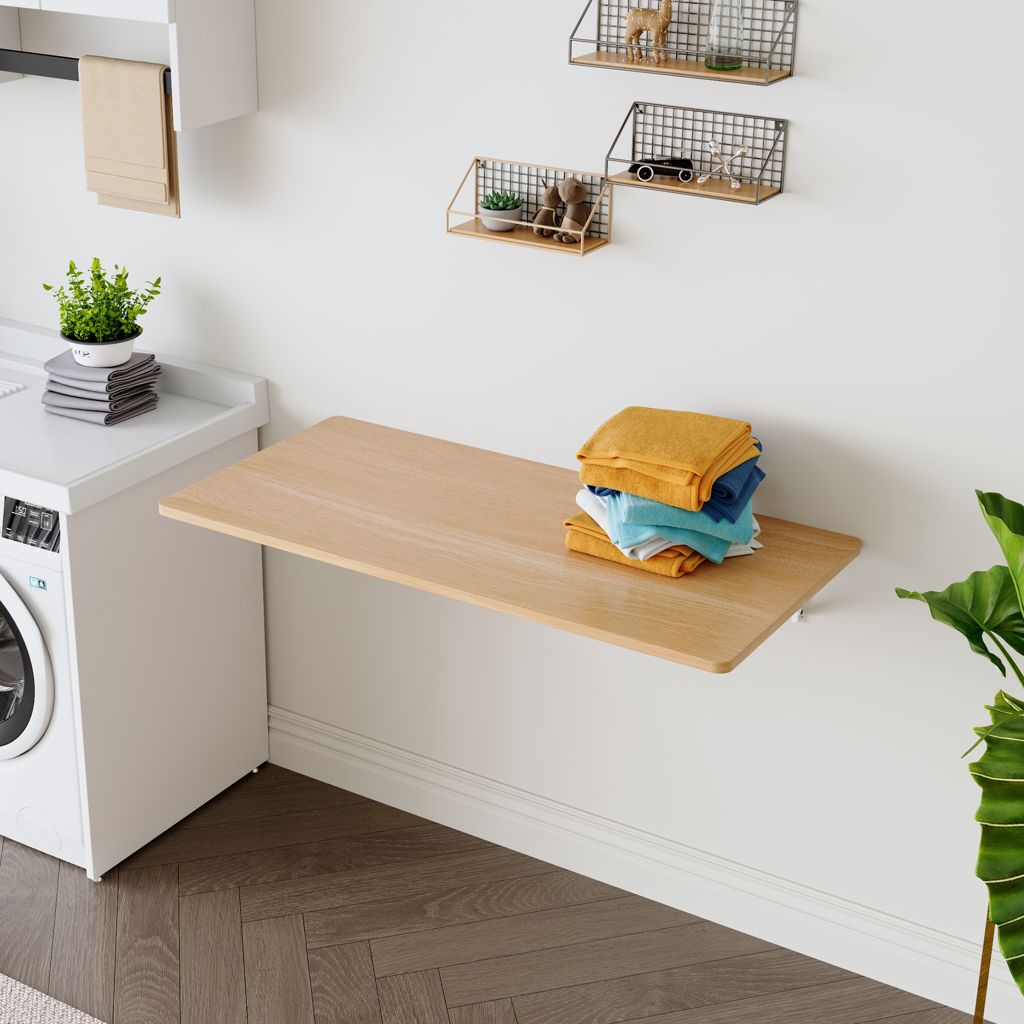 Laundry Room Folding Table Wall Mounted Folding Table For Small Spaces,Fold Down Desk,Workbench,Addition To Garage & Shed Home Office Laundry Room Home Bar Kitchen & Dining Room,45x22x6.5 Inches.