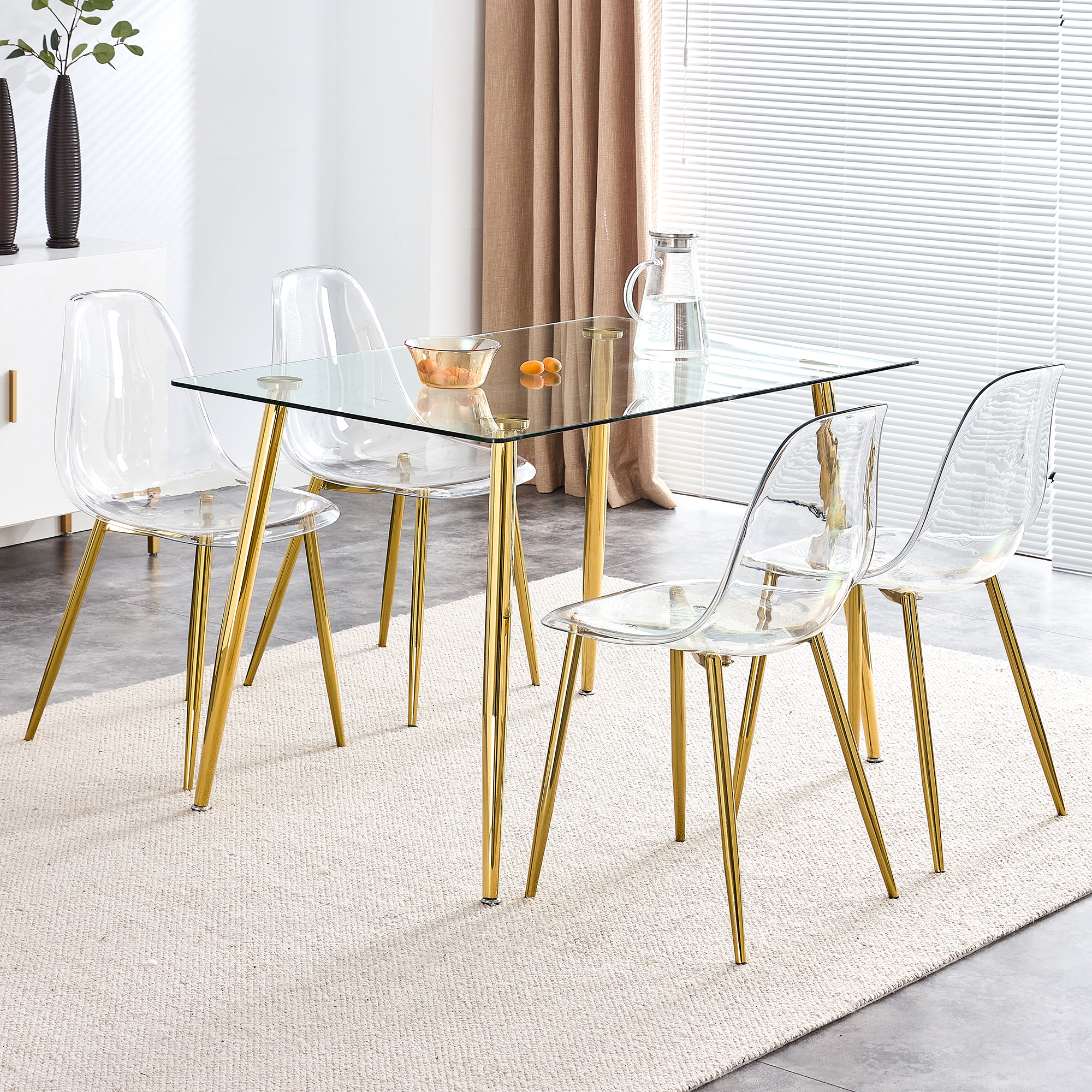 Modern Minimalist Transparent Dining Chair, Plastic Chair, Armless Crystal Chair, Nordic Creative Makeup Stool, Negotiation Chair, 6-piece Set Of Gold-plated Metal Legs, TW-1200