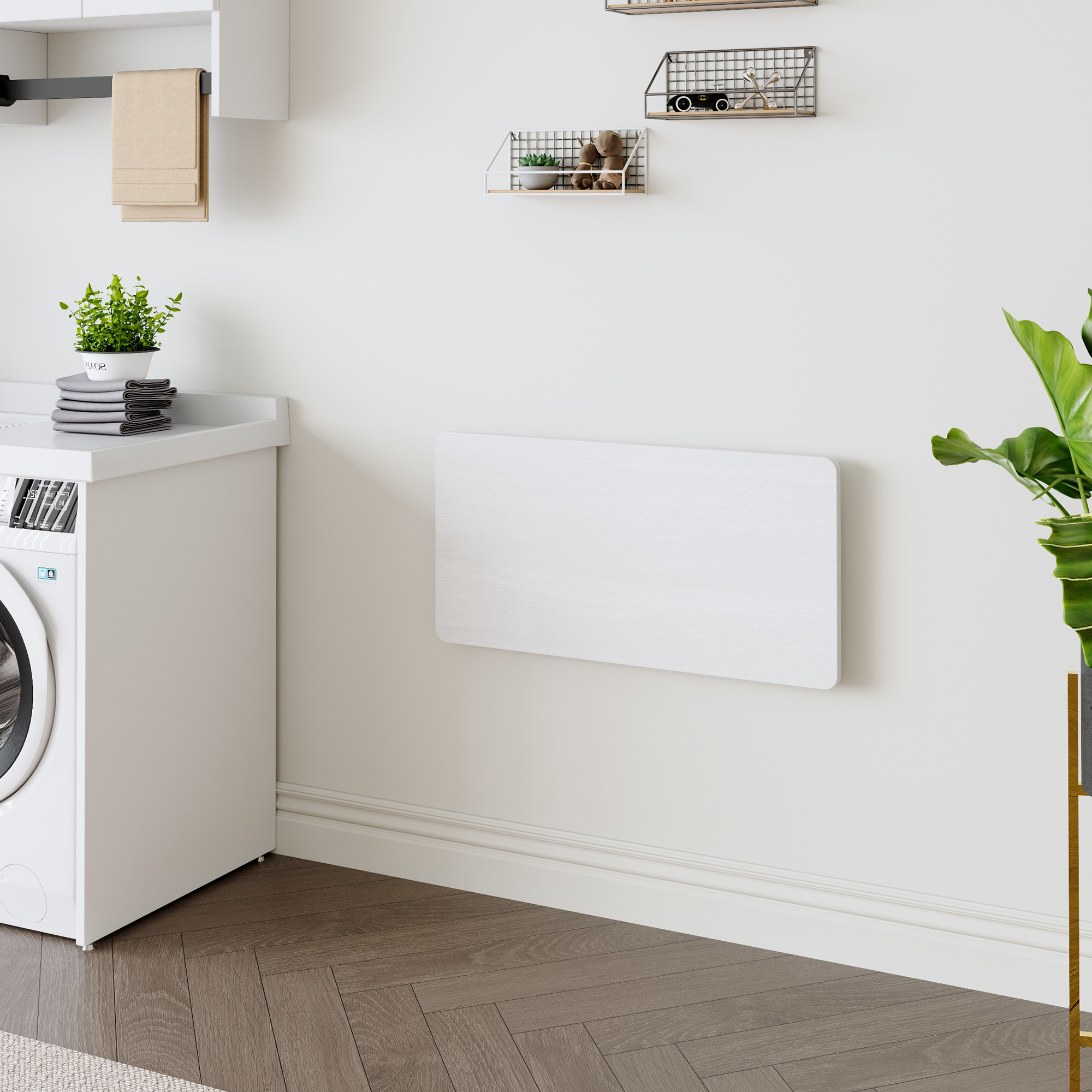 Wall Mounted Folding Table, Floating Desk For Laundry Room, Fold Down Table For Small Space, Foldable Wall Desk For Kitchen, Bathroom, Bedroom, White
