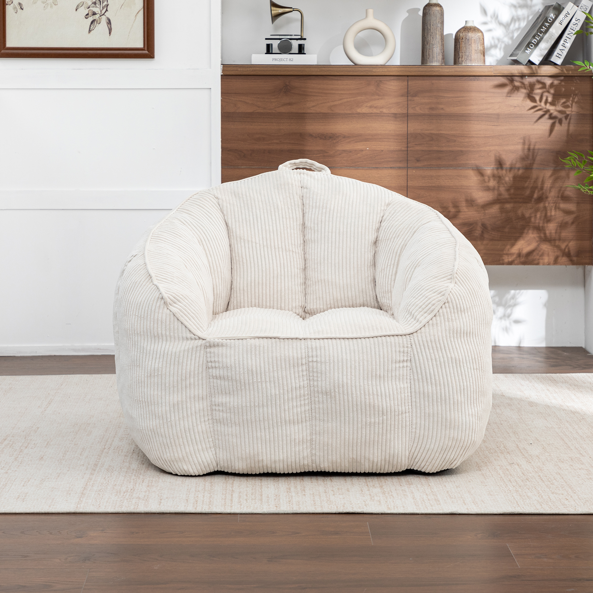 Giant Bean Bag Chair Sofa For Adults Teens, Comfy Corduroy Large Bean Bag Chairs With Armrests For Bedroom Living Room,  BeanBag Lazy Sofa Couch Chairs With Filler Included