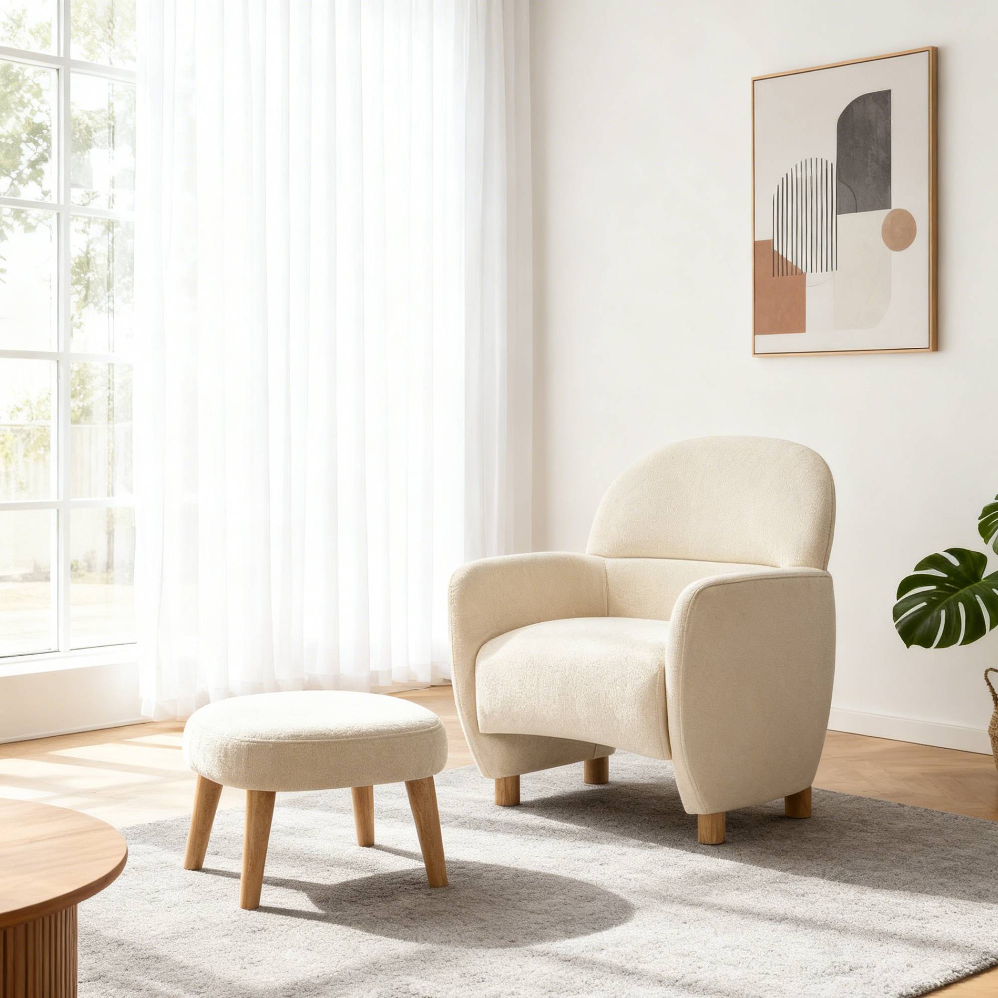 Modern Lazy Chair With Footrest Ottoman - Upholstered Leisure Sofa Chair, Reading Corner Chair For Small Space