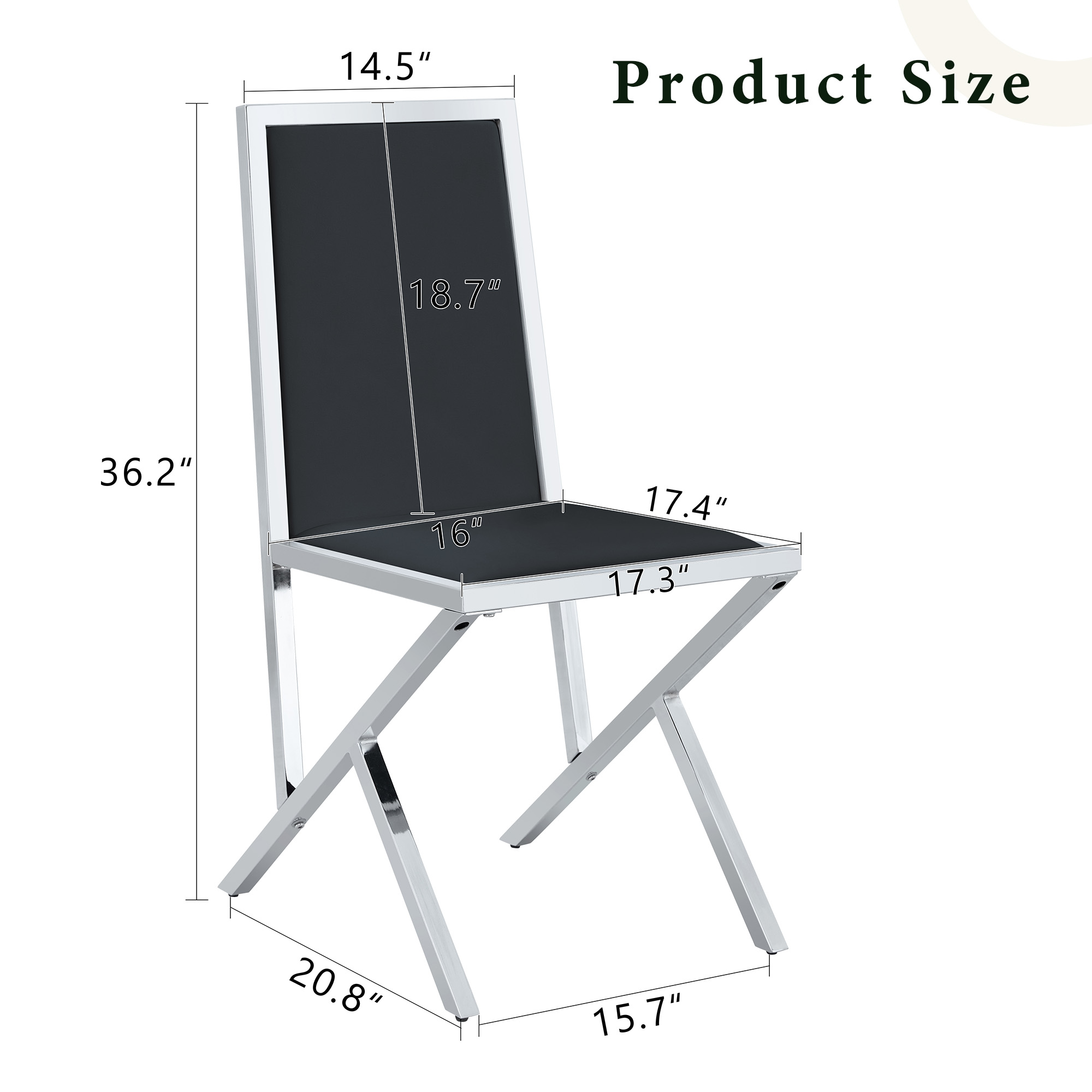 4-pack Silver Metal Framed Black PU Dining Chairs Ergonomic Design, A Simple And Luxurious Choice.Featuring Uniquely Designed Silver Metal Legs.